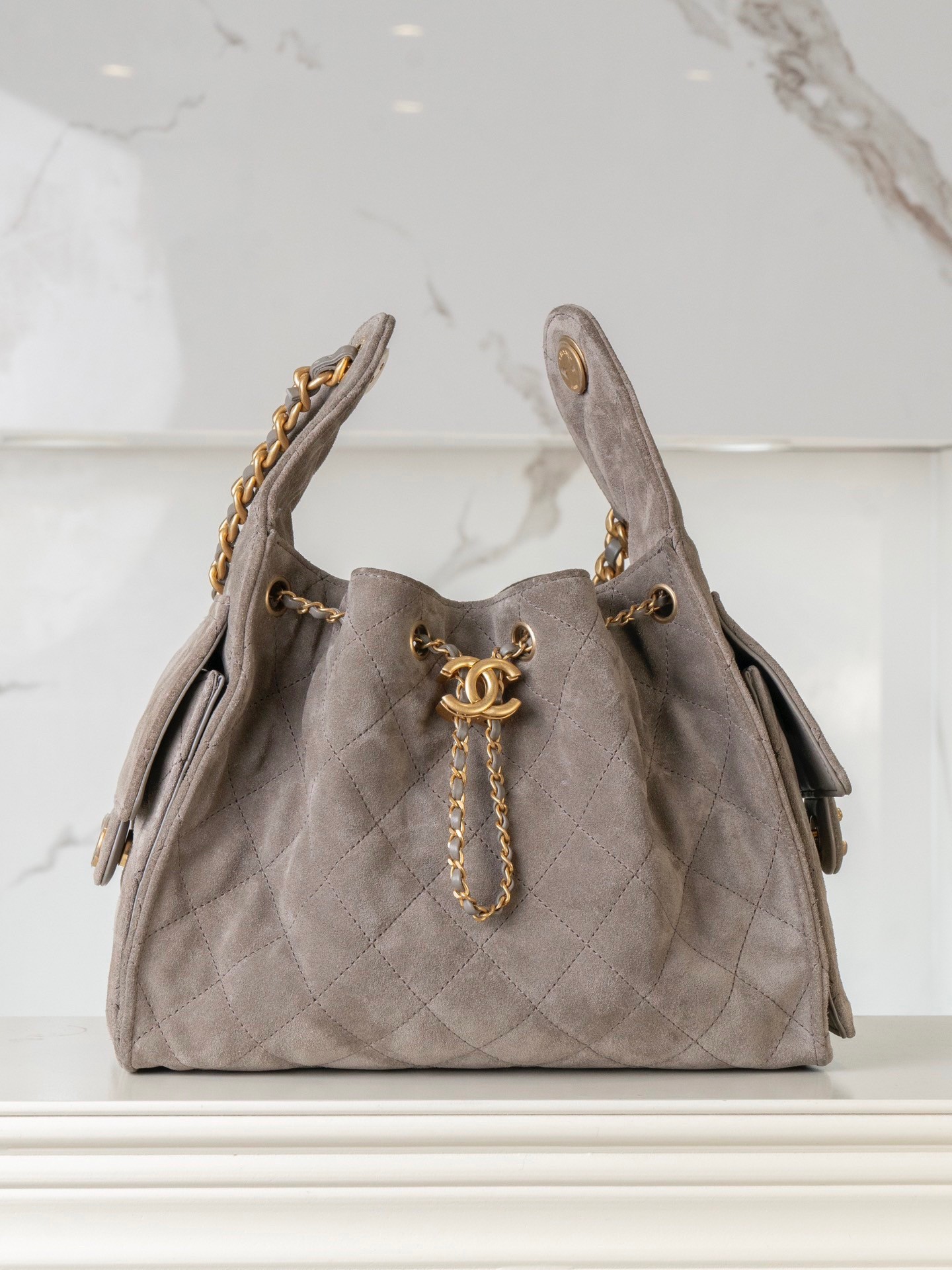 Chanel Bags Small Suede Hobo Drawstring Bucket Bag