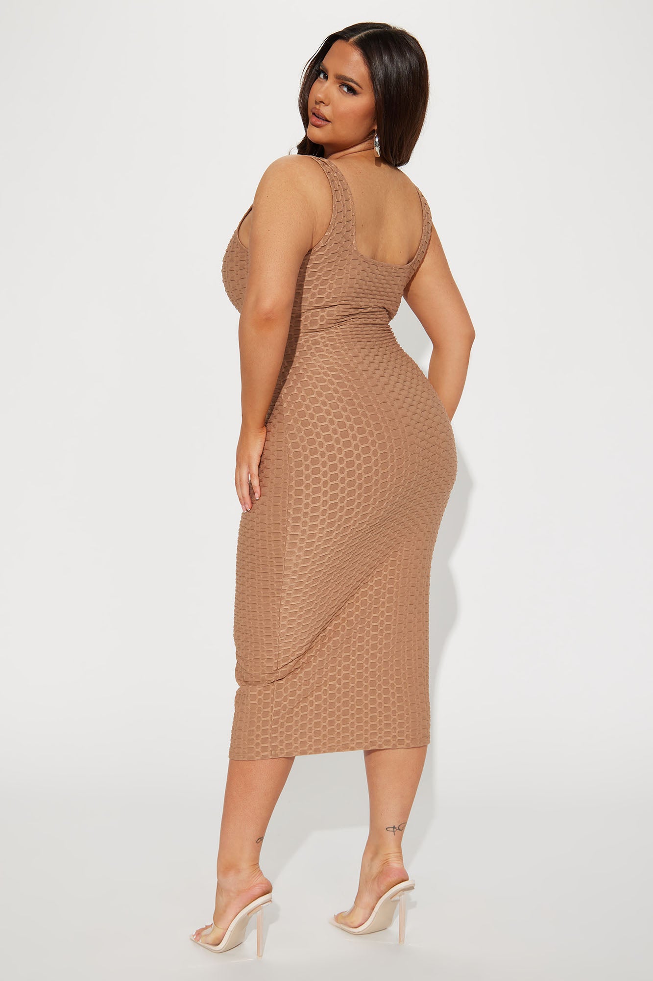 Dani Textured Midi Dress - Cognac