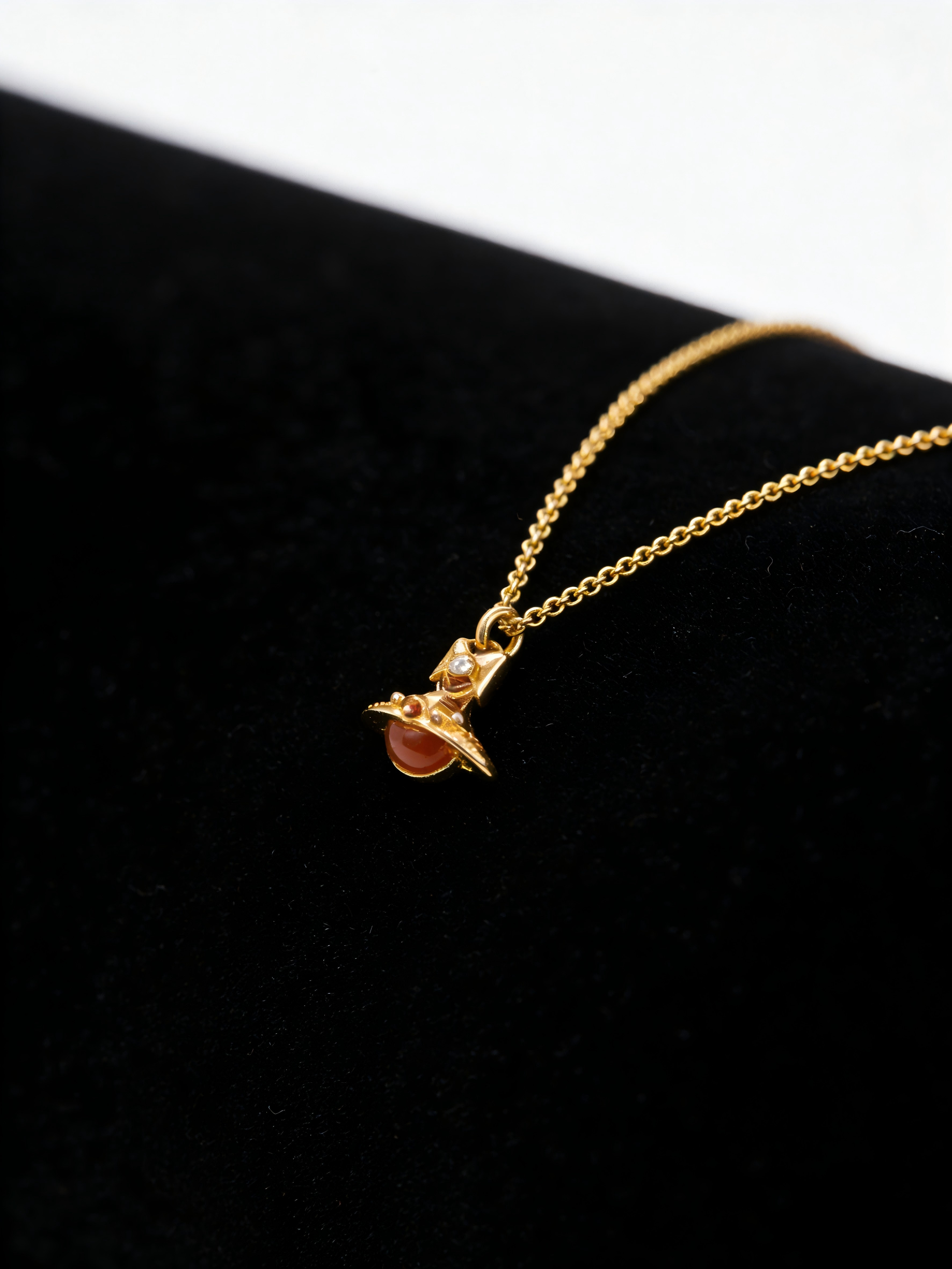 2026 New Gold-Tone Mini Orb Necklace, Orange Bead Accent Pendant, Dainty Vintage Jewelry for Daily Wear