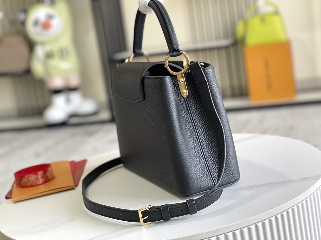 M24727 Capucines MM in Black Taurillon leather
