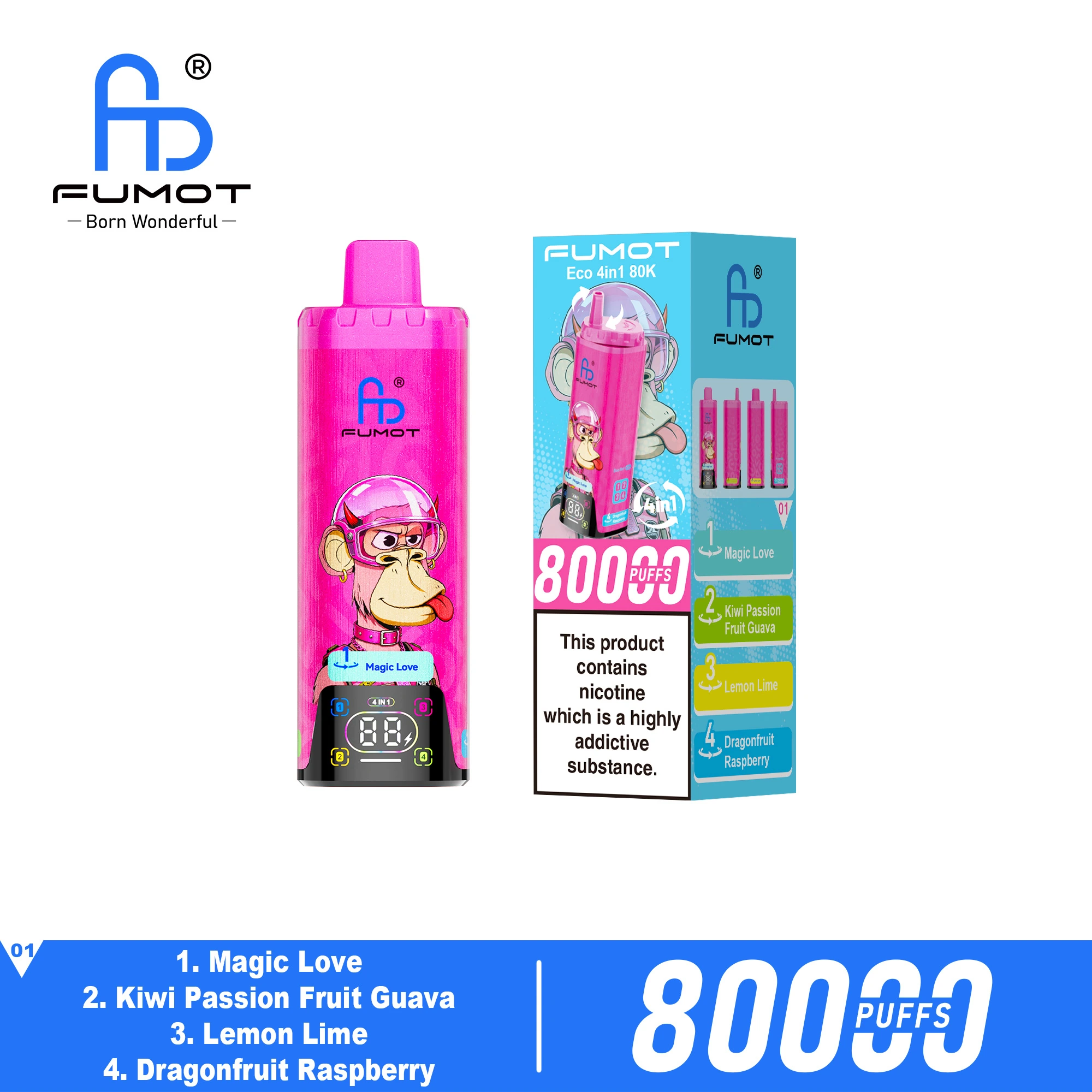 FUMOT 80K 4in1-Magic Love&Kiwi Passion Fruit Guava&Dragonfruit Raspberry&Lemon Lime - Vaba Vape-Shop