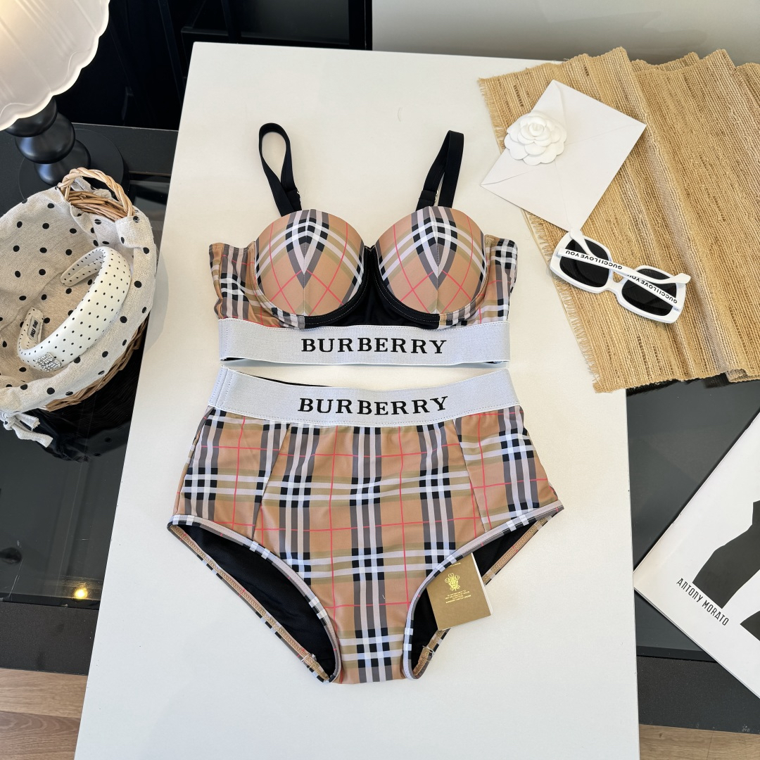 Burberry Vintage Check Print Logo Tape High-Waist Two-Piece Swimsuit - KAIROO