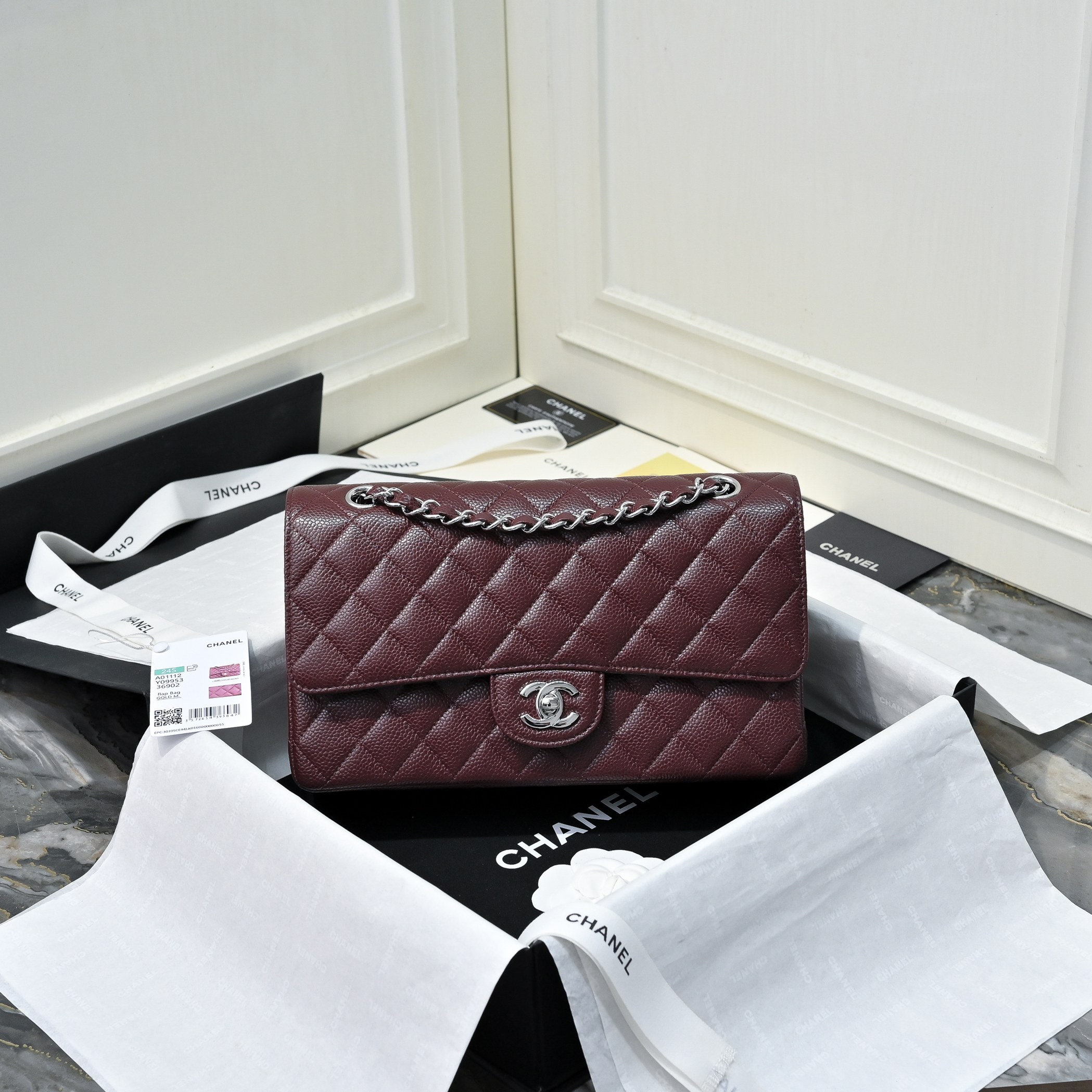 Chanel Classic 11.12 Handbag in Burgundy Caviar leather