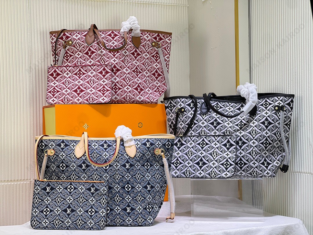 Louis Vuitton LV Neverfull MM 1854 Geometric Monogram Jacquard Motif Tote Shoulder Bag With Pouch - KAIROO