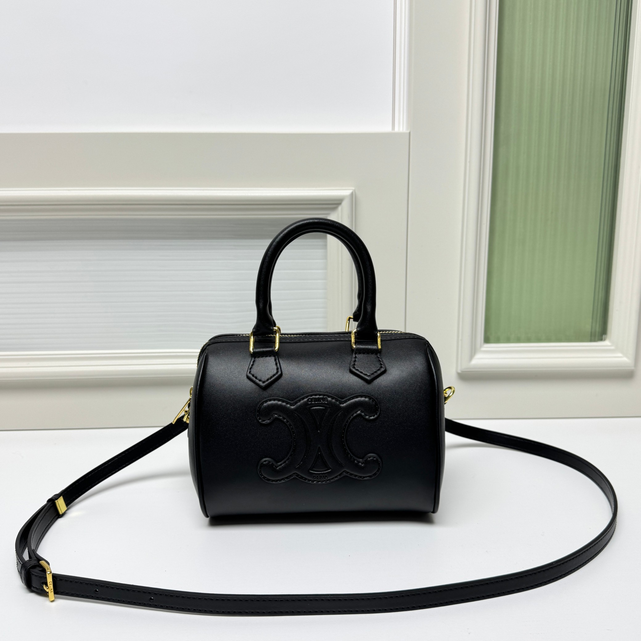 Celine Small Leather Cuir Triomphe Patch Trim Handle Doctor Boston Bag - KAIROO