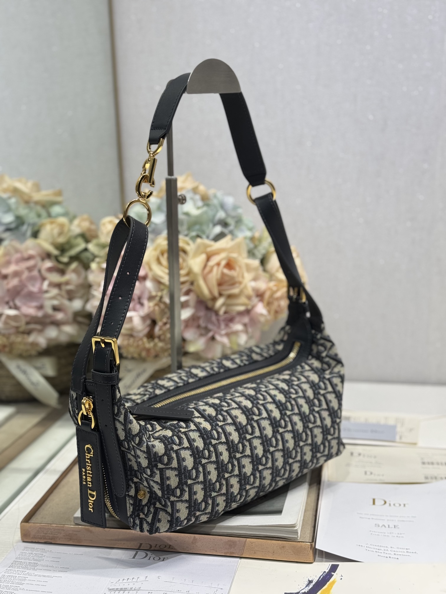 Dior D-Journey Small Shoulder Bag in Blue Oblique Canvas and Leather
