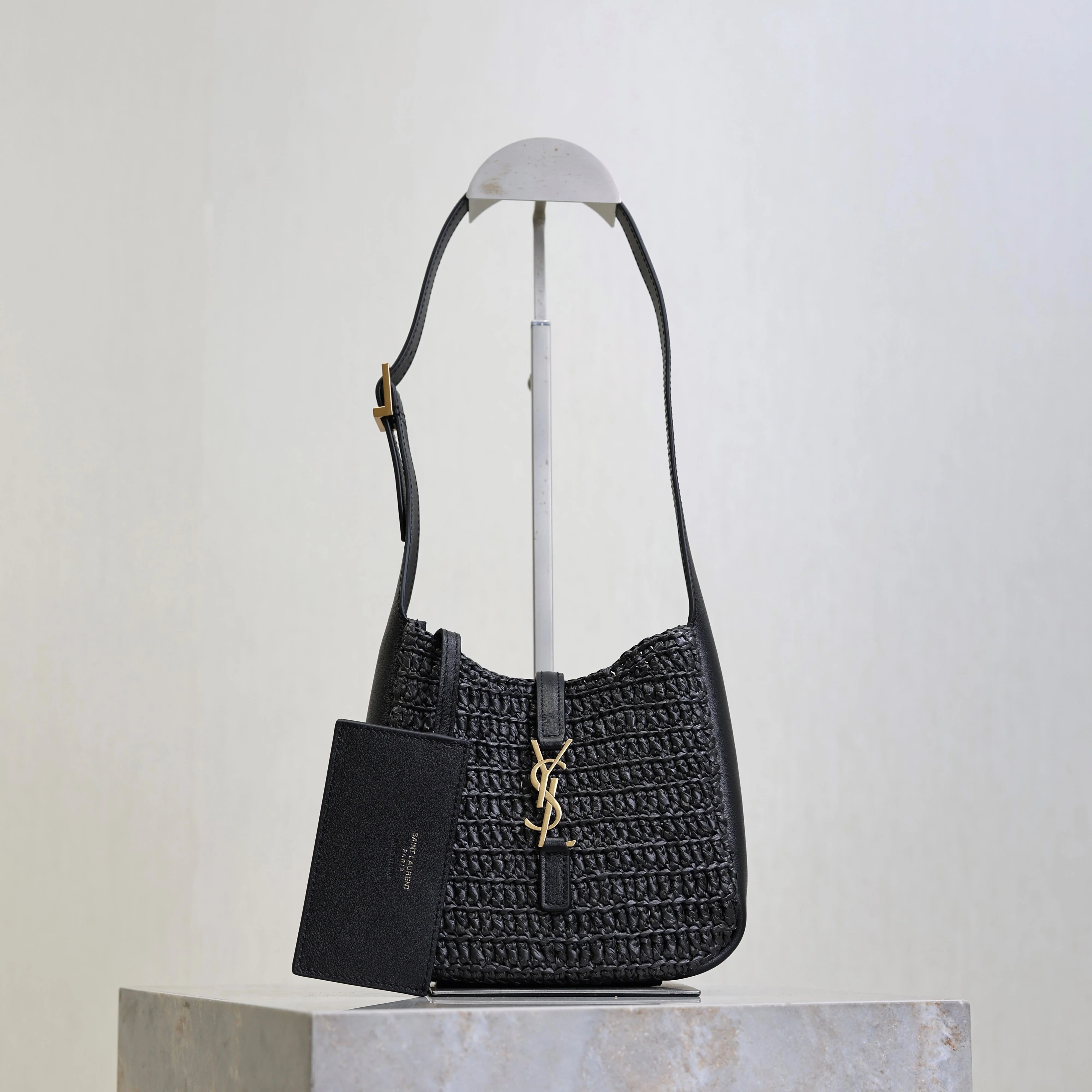 Saint Laurent YSL LE 5A7 Mini 15cm Black Raffia Leather GHW