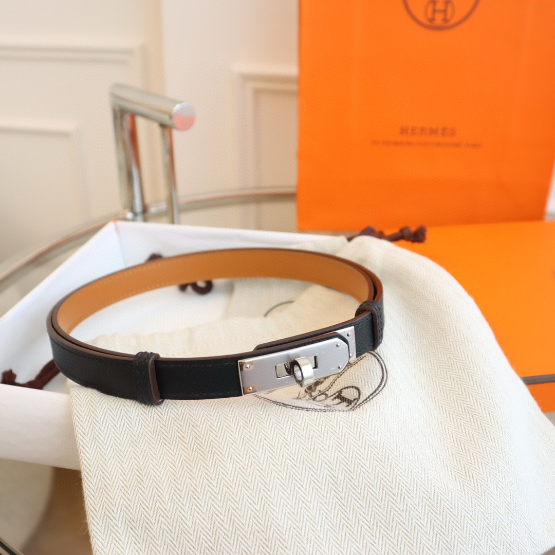 Hermes Black Kelly Mini leather Belt 18mm