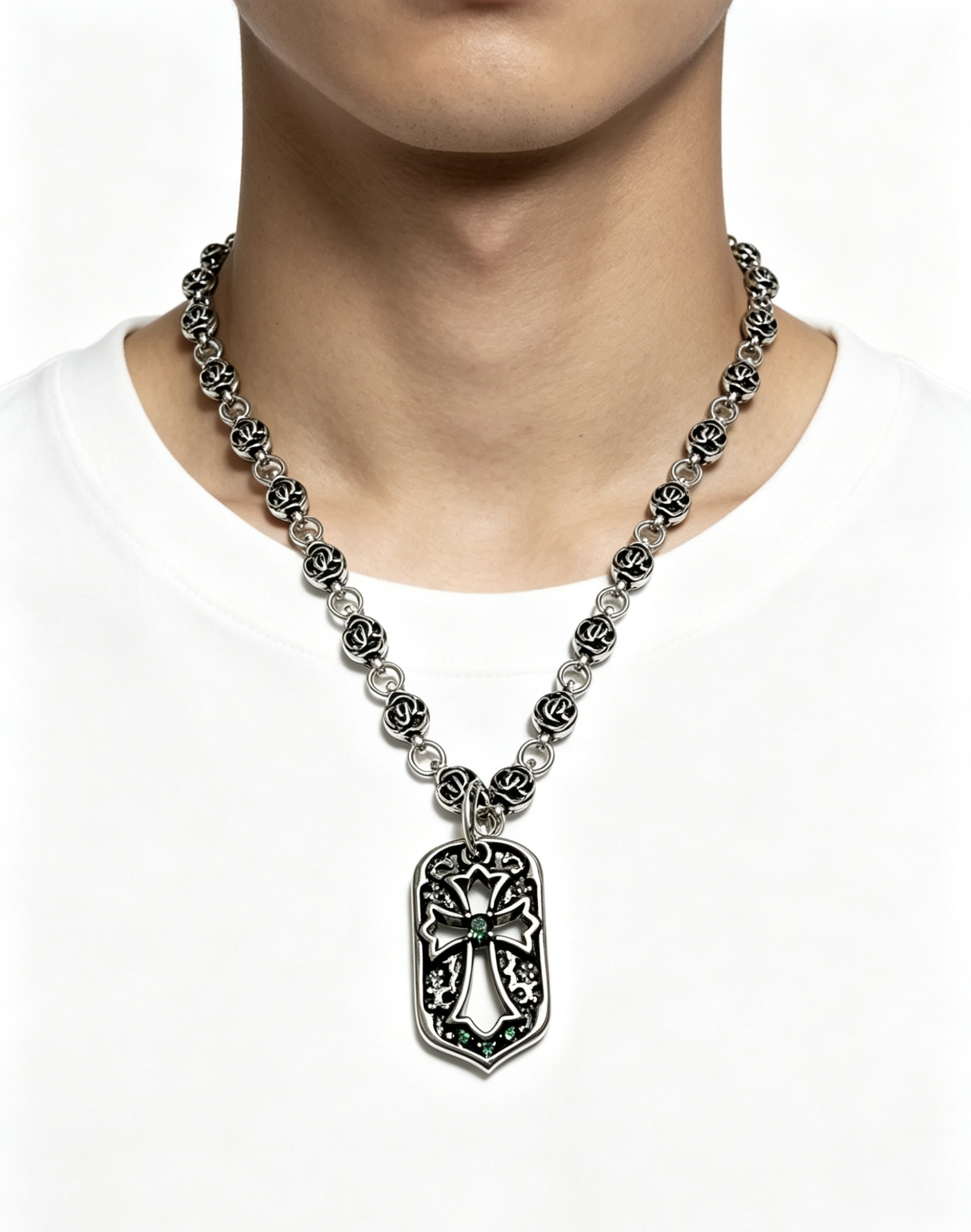 Chrome Hearts Oxidized Silver Unisex Necklace 60cm