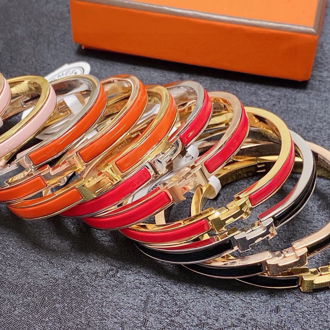 Hermès 8mm Narrow Enamel Bangle with Gold-Plated/Silver-Plated H-Shaped Clasp Accessory - KAIROO