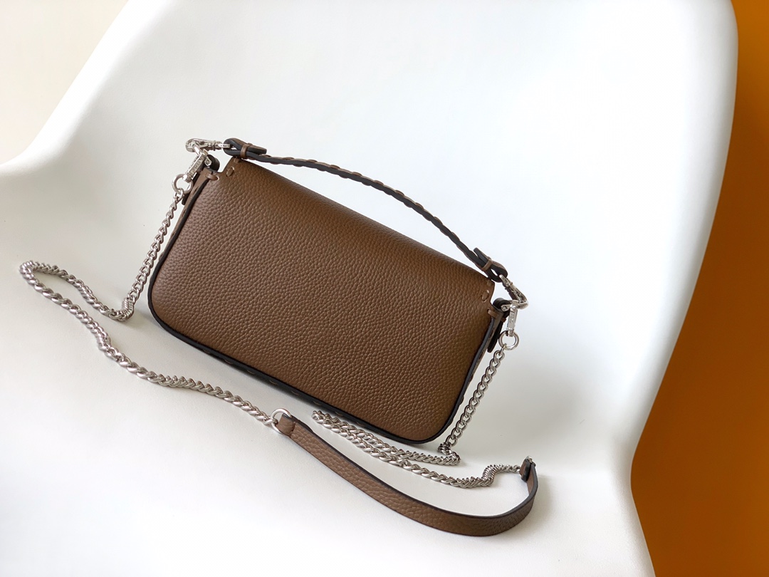 Fendi Mini Selleria Baguette Leather Bag-Dark brown