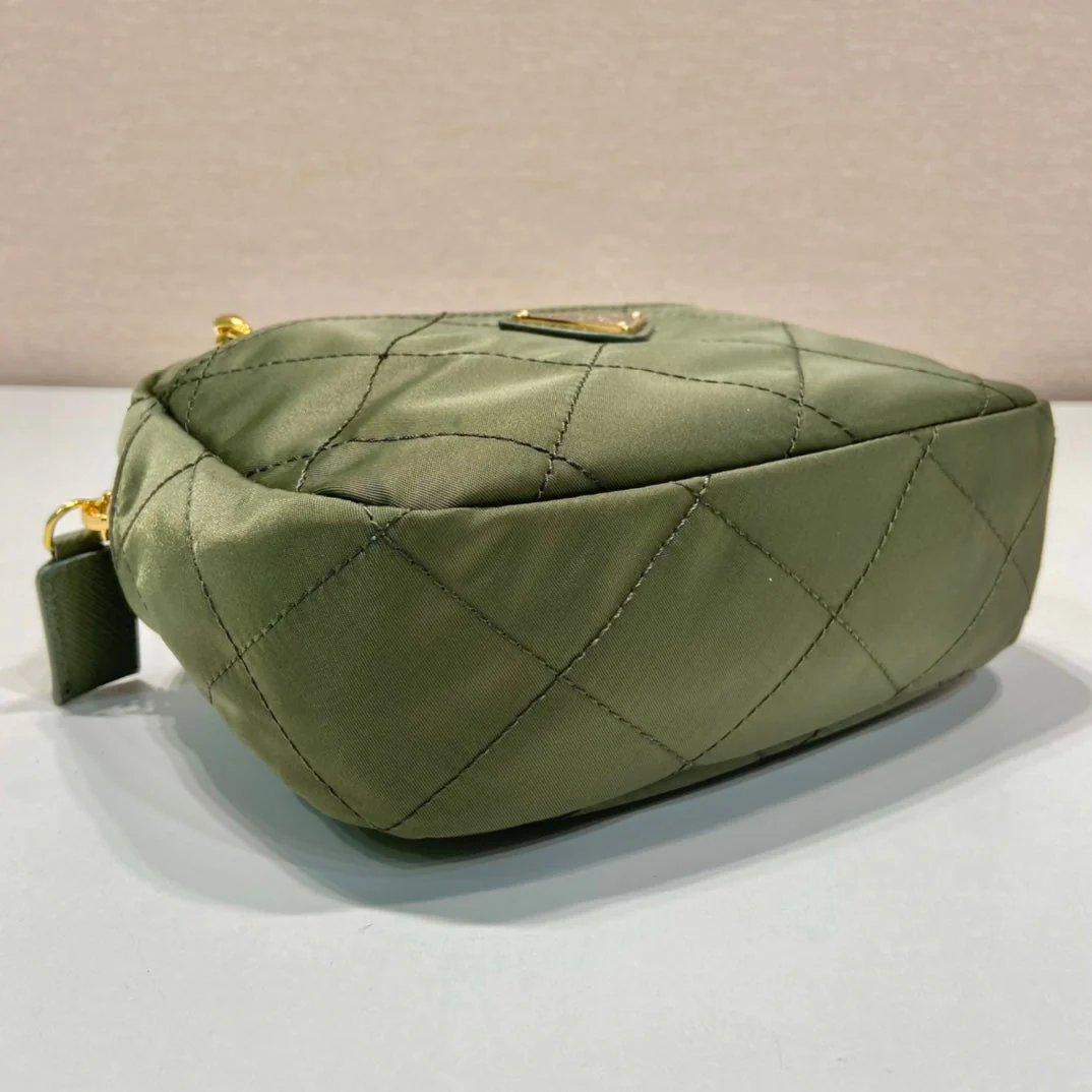 Prada QUILTED HOBO BAG 19 IN PICKLE GREEN HANDMADE NYLON GOLD HARDWARE