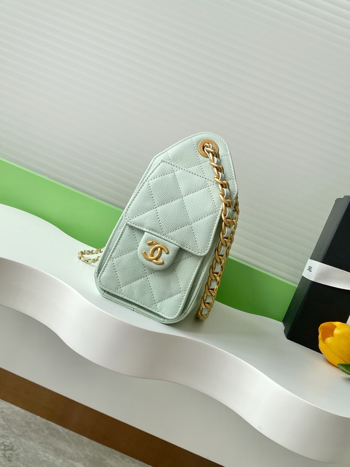 Chanel 25 Mini Handbag in Light Green Grained Calfskin