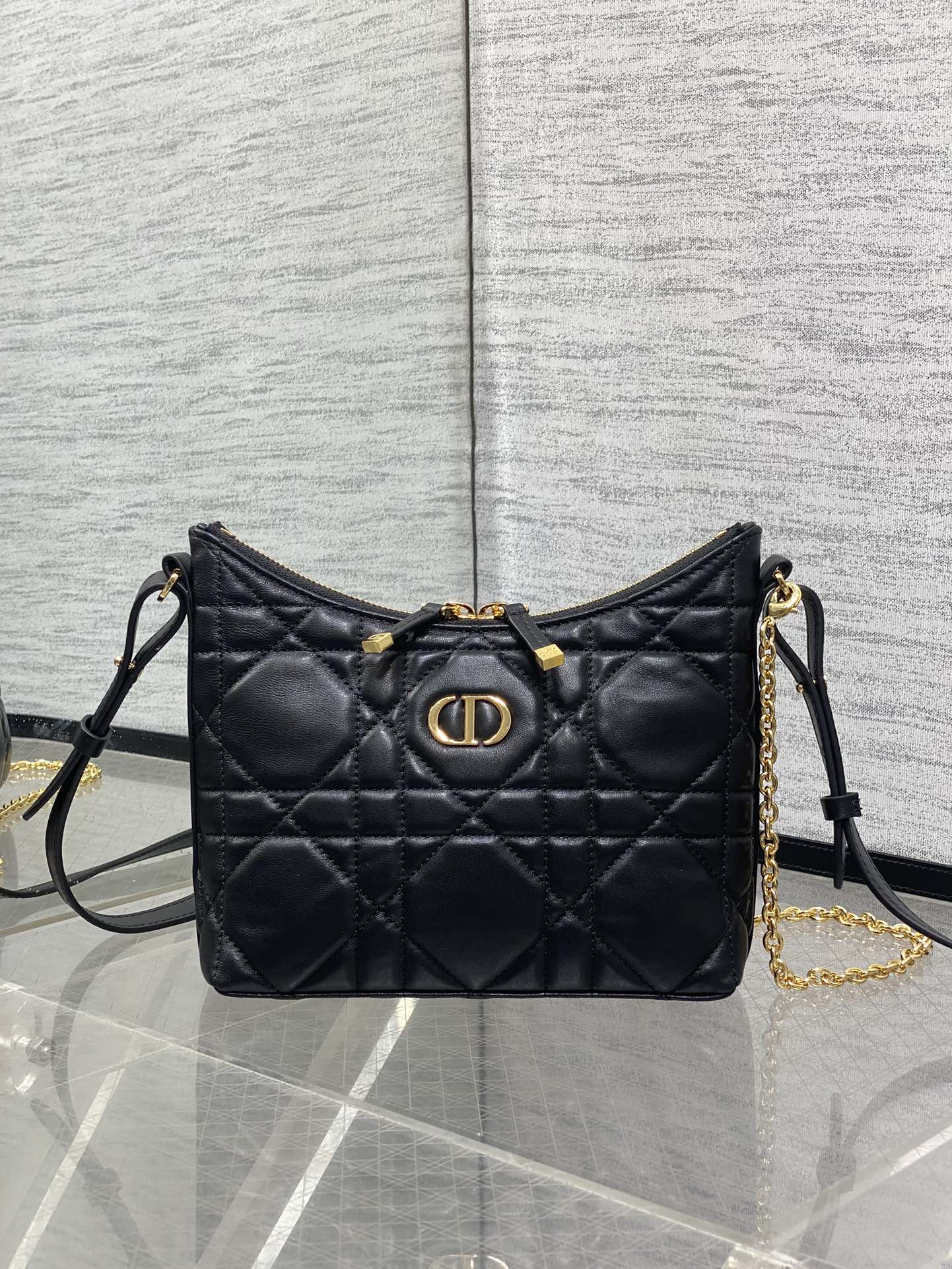 Christian Dior Mini Shoulder Bag in Black Cannage Leather