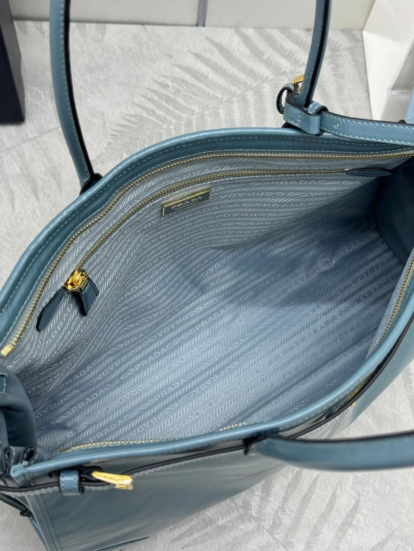 Prada Bonnie Extra-Large 42cm Blue Gray Calfskin