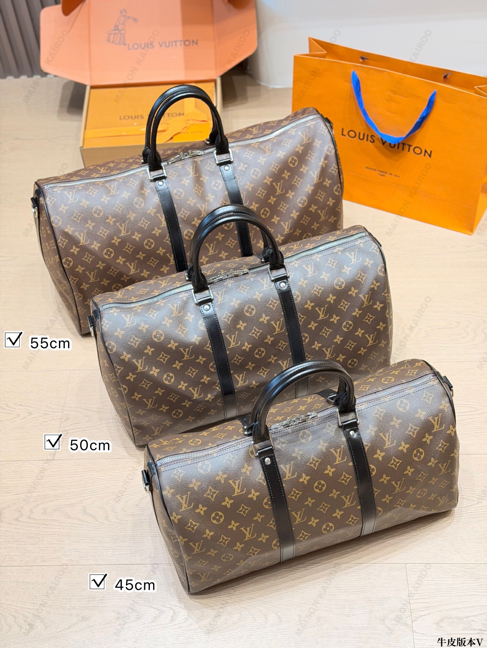 Louis Vuitton LV Keepall Bandoulière 45/50/55 Monogram Canvas Leather Black Strap Travel Duffel Bag - KAIROO