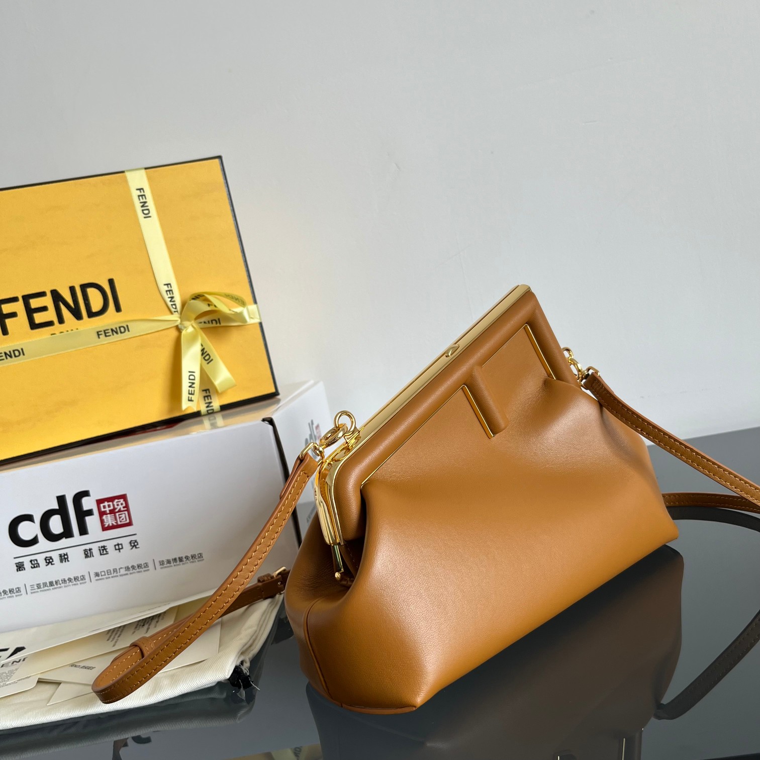 Fendi Cuoio Small Nappa Leather Clutch with Oversized Metal F Clasp - KAIROO