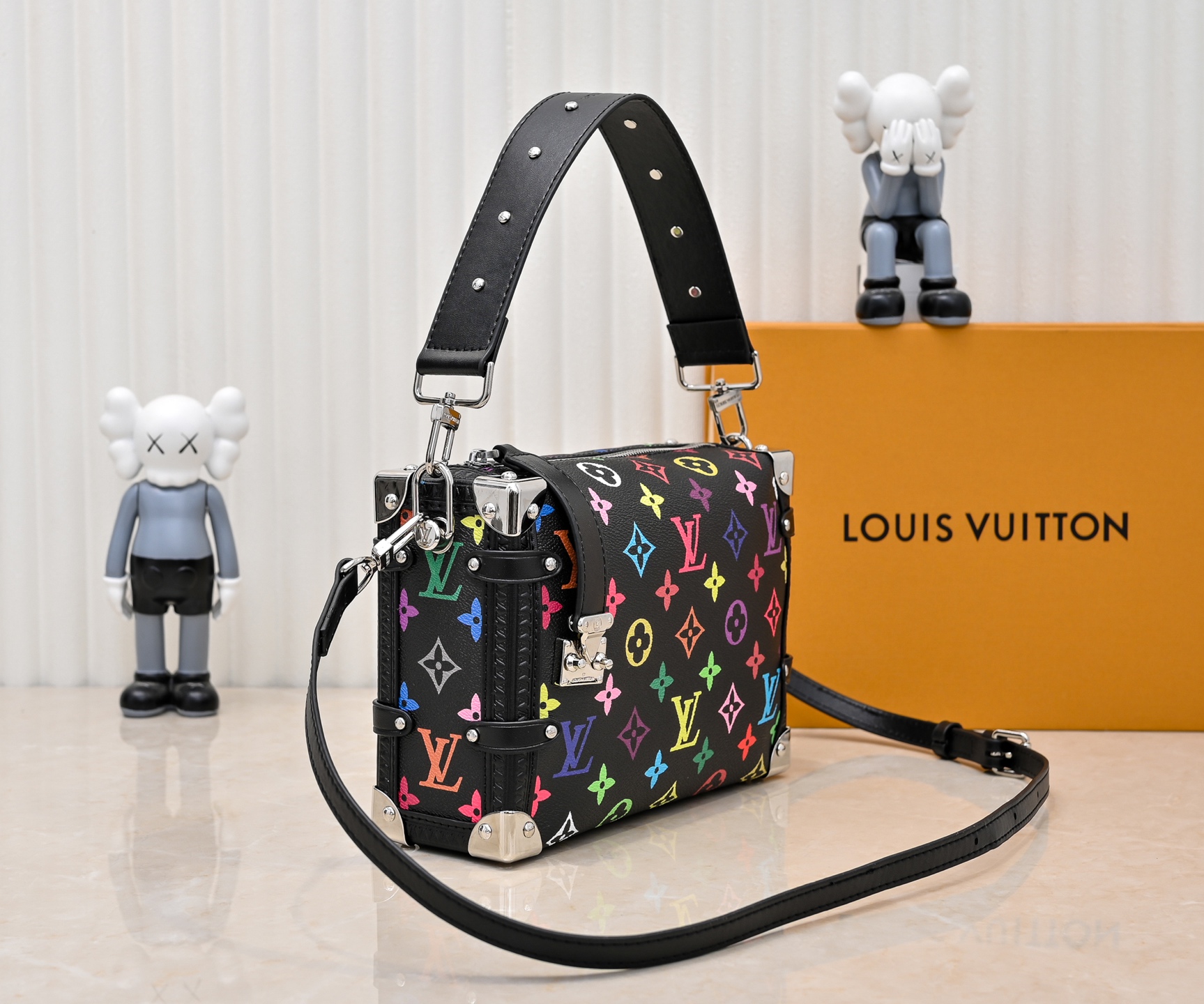 Louis Vuitton LV x TM Side Trunk MM Black Multicolore Monogram Canvas S-Lock Soft Crossbody Bag - KAIROO
