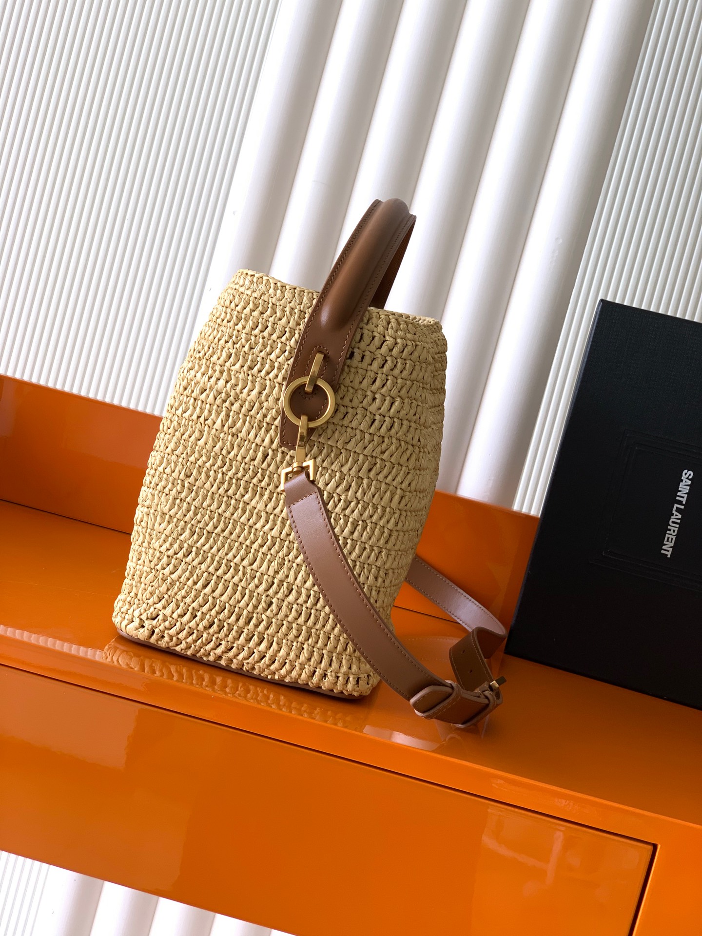 Saint Laurent LE 37 Large Bucket Bag in Naturel Raffia 742828