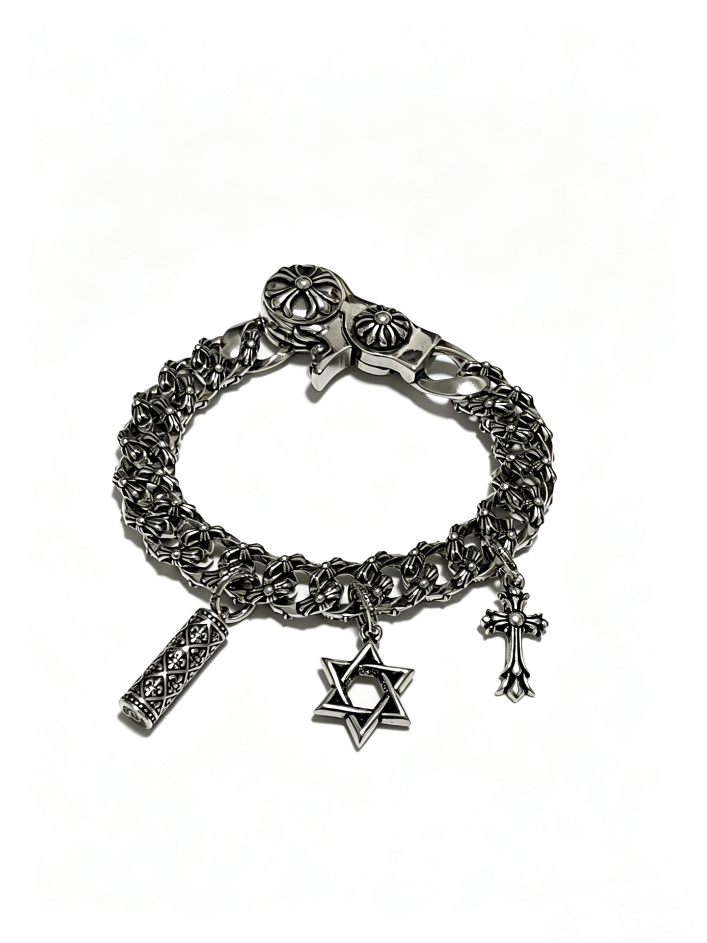 Chrome Hearts Oxidized Silver Unisex Charm Bracelet