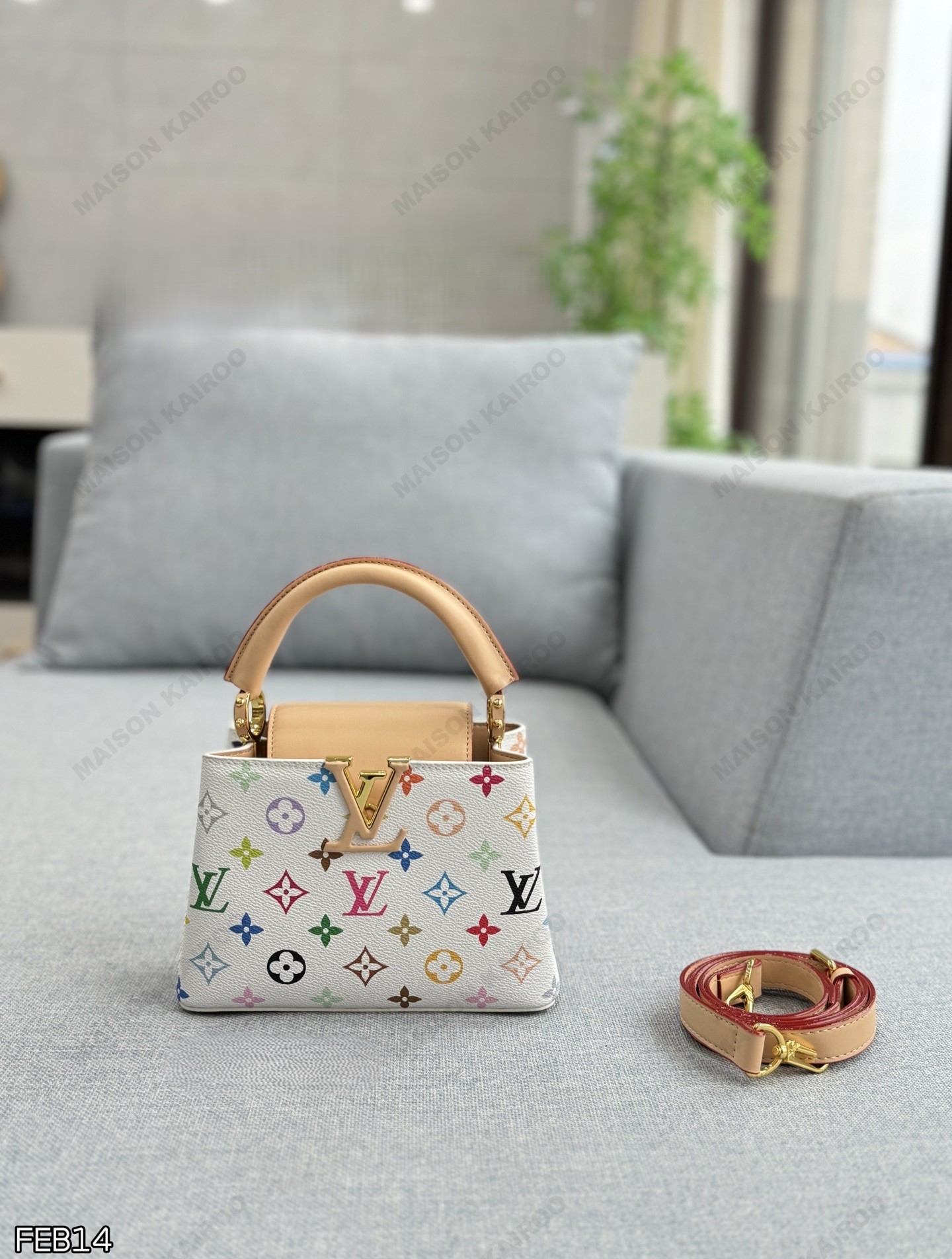 Louis Vuitton LV x TM Capucines MM/BB/Mini White Monogram Multicolore Natural Leather Top Handle Bag - KAIROO