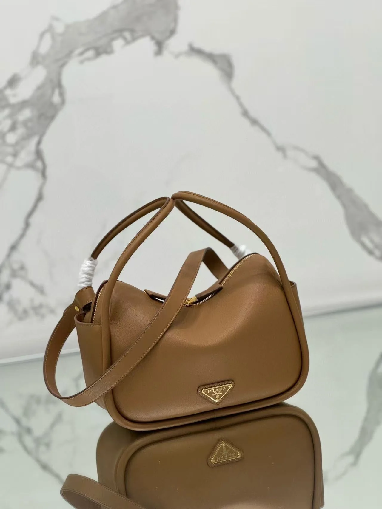 Prada Darling Handbag Caramel Soft Grain Leather