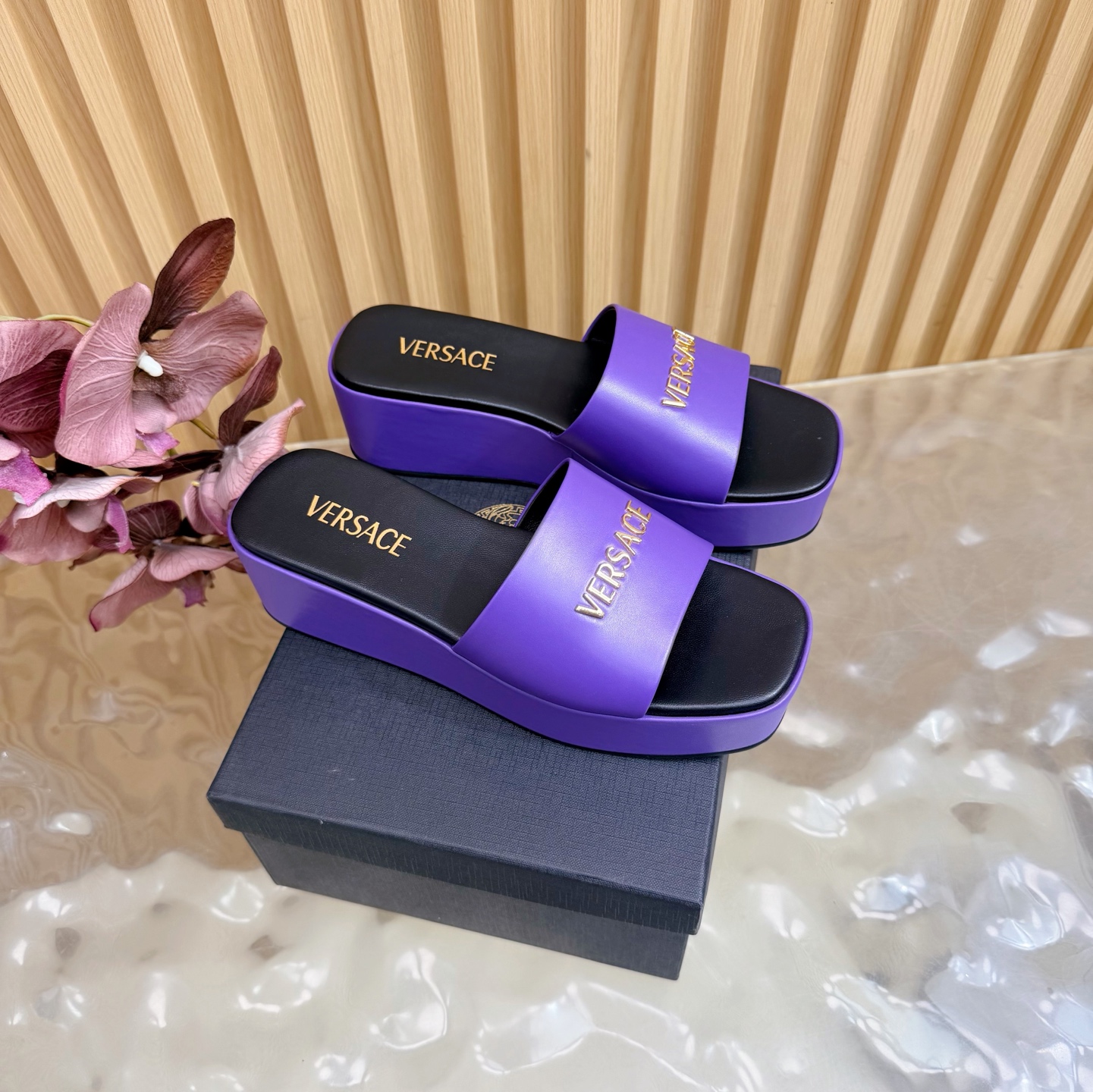 Versace Platform Leather Slides