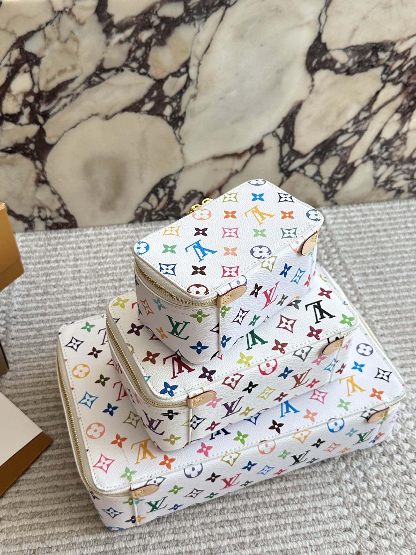 Louis Vuitton LV x TM White Multicolore Canvas Nice Vanity Jewelry Case Travel Top Handle Bag - KAIROO