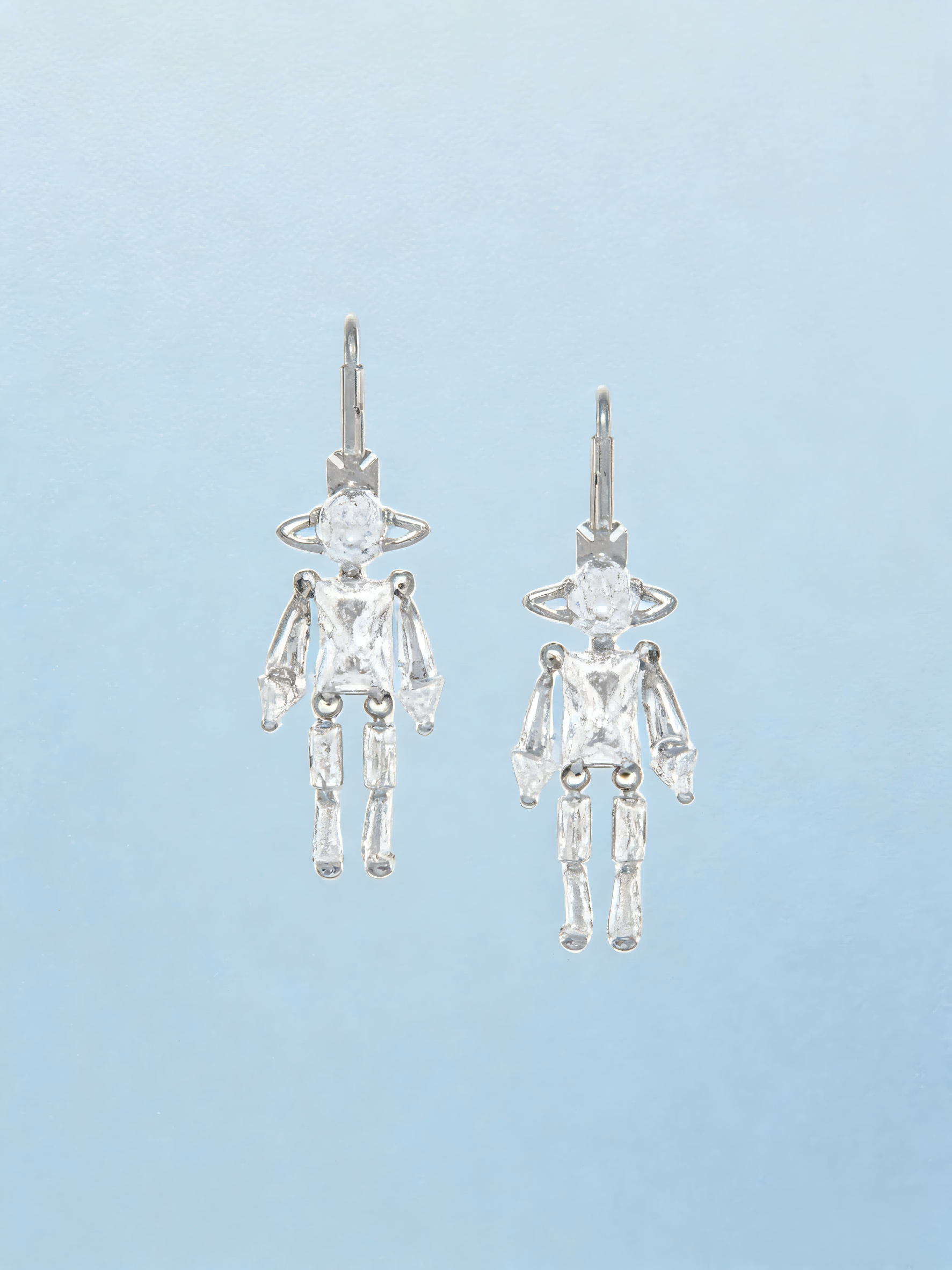 2026 New Silver-Tone Crystal Robot Drop Earrings, Quirky Figure Design, Edgy Statement Jewelry for Party Wear