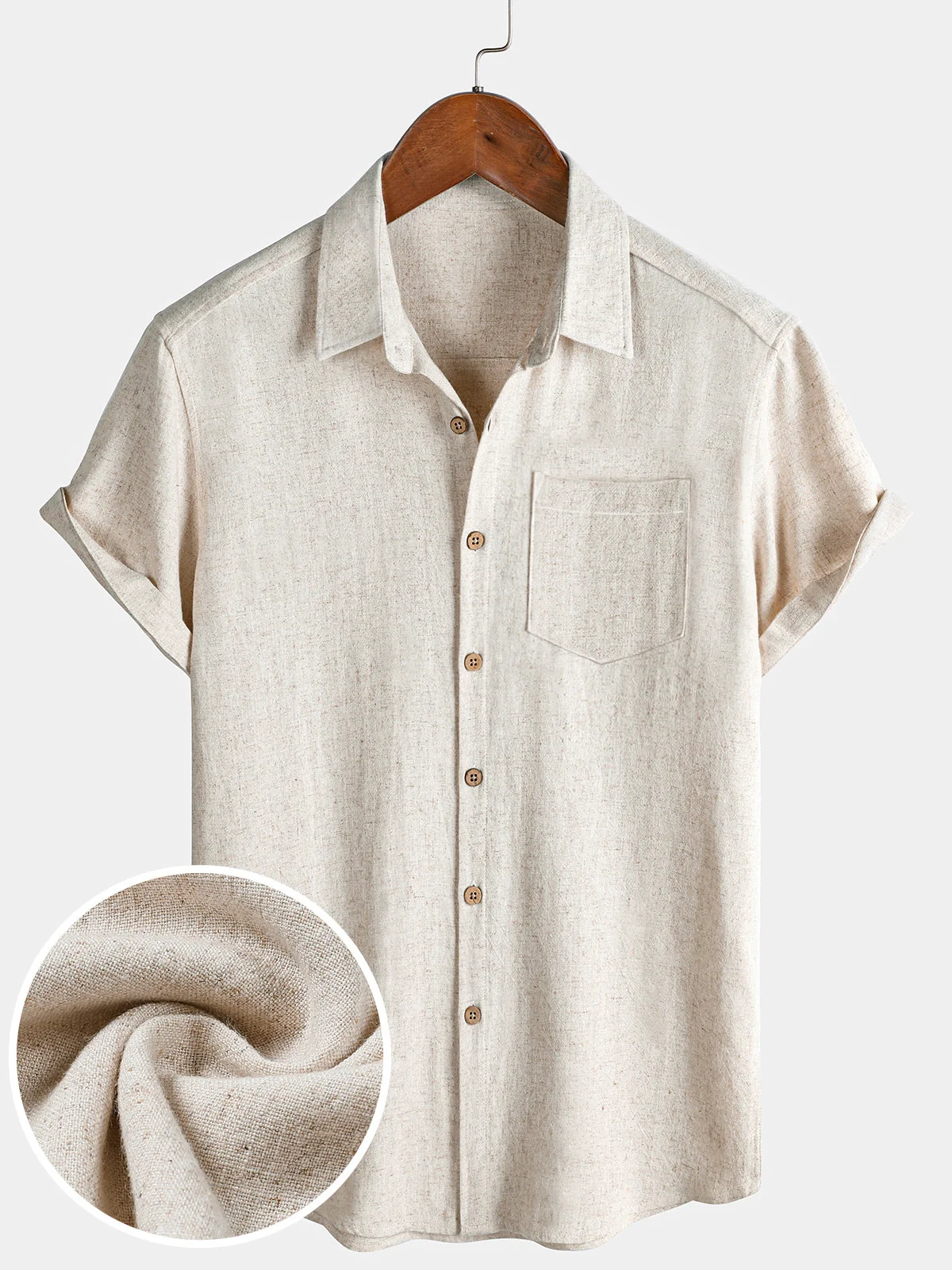Men's Beige Solid Sport Comfort Short Sleeve Shirt
