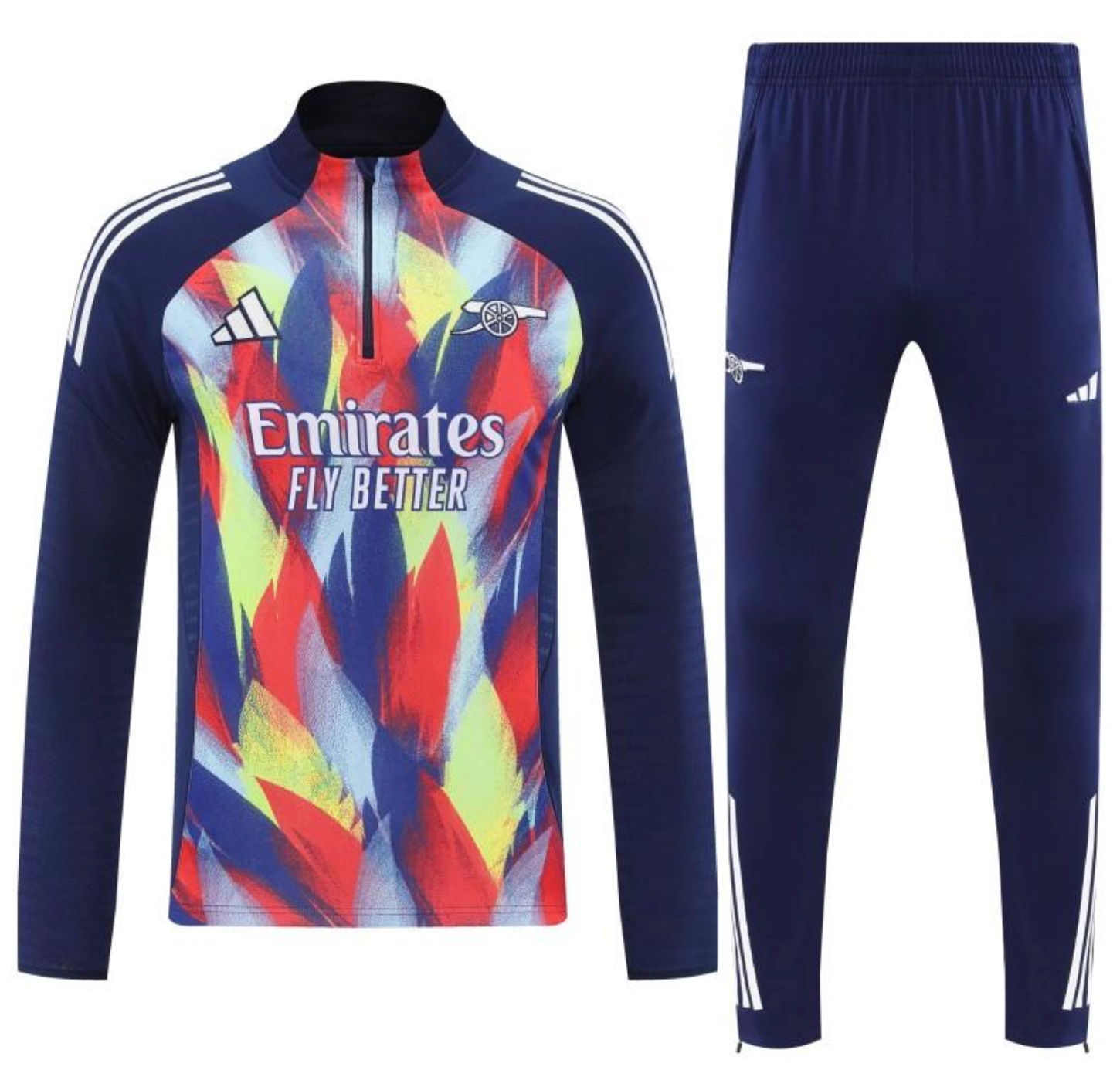 26/27 Arsenal Navy Blue Flame Print Half Zipper Jacket Tracksuit + Long Pants S-2XL