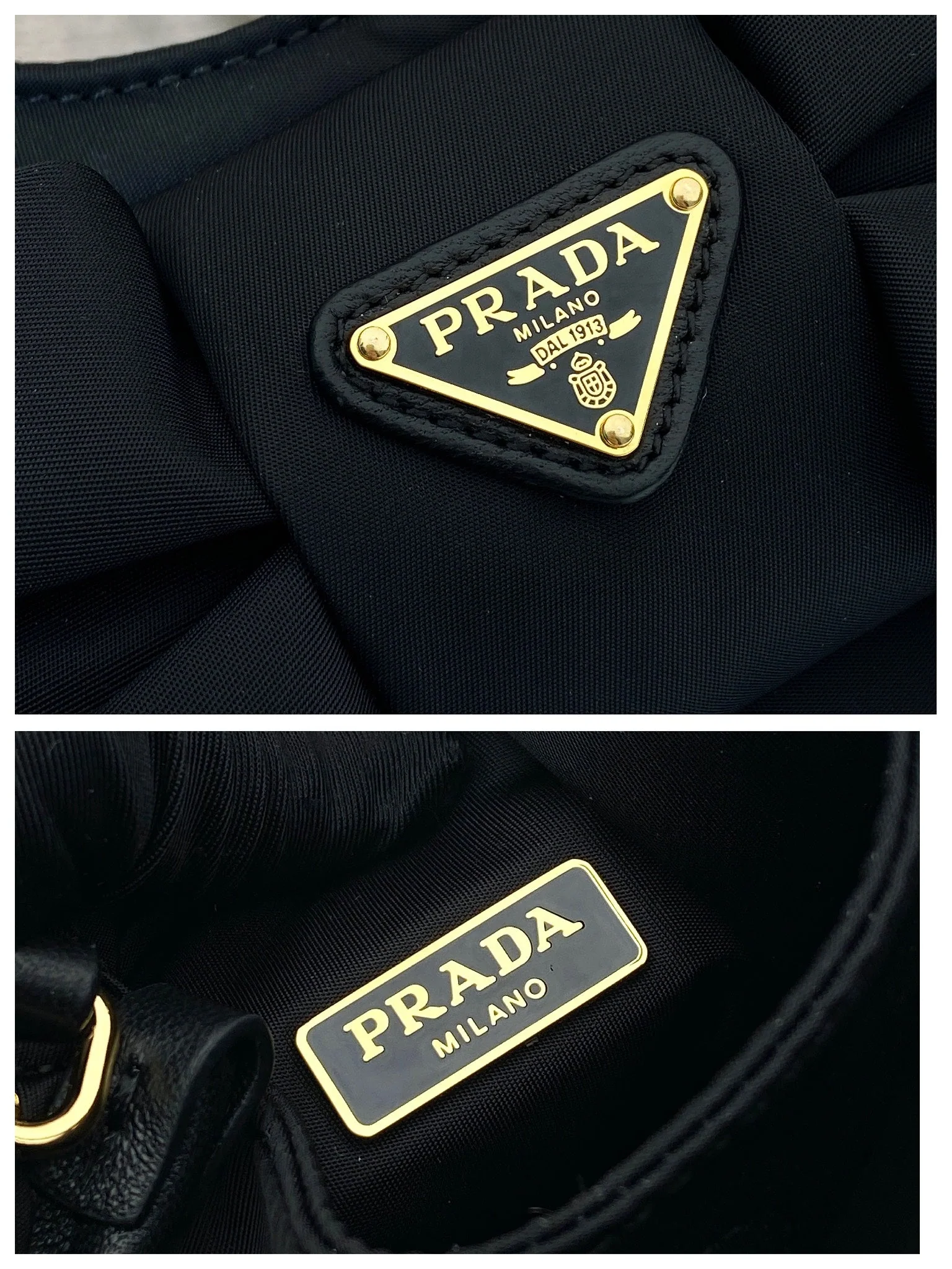 Prada MINI BOW TOTE BAG 18 IN BLACK PADDED NYLON FABRIC