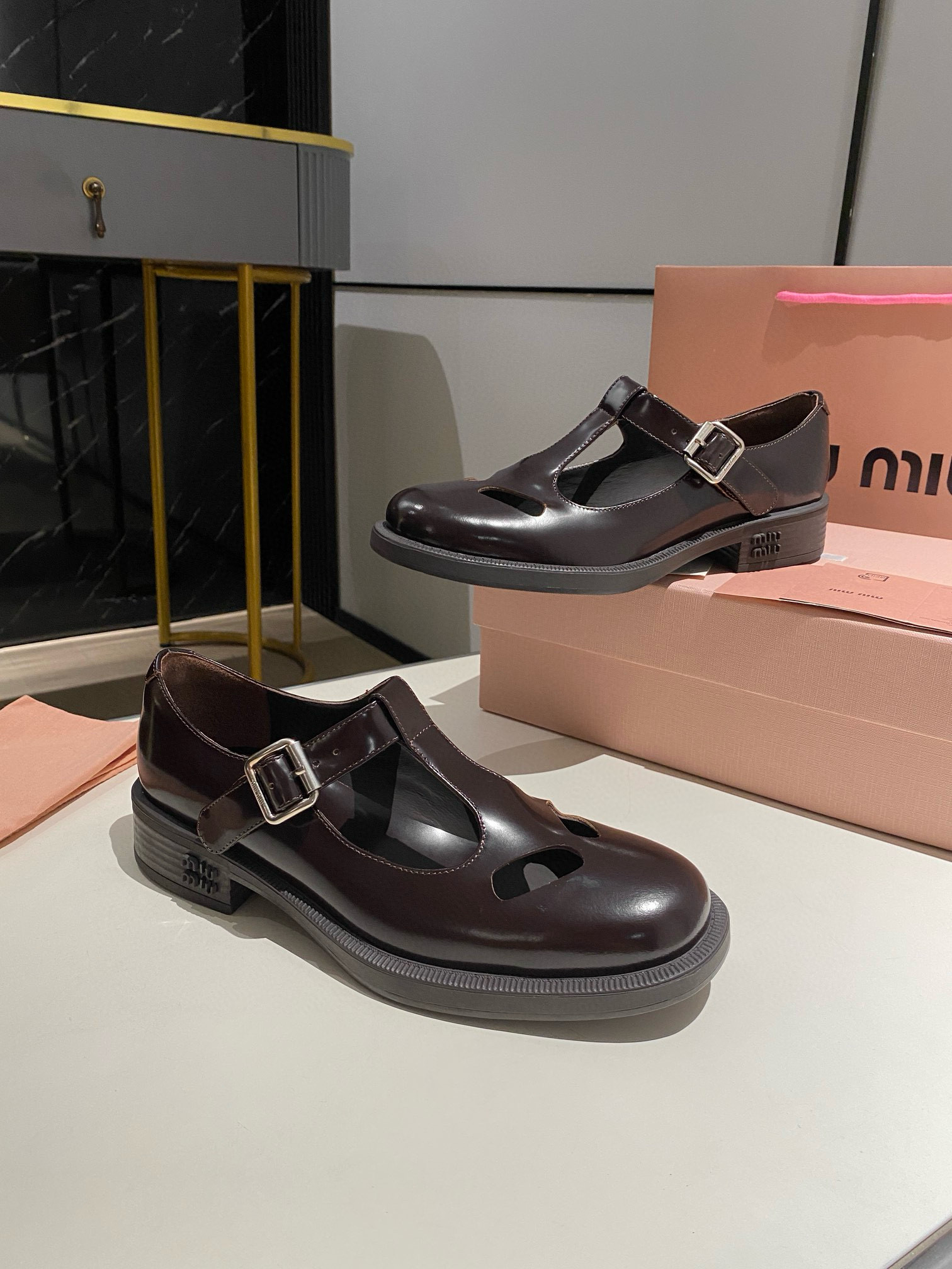 Miu Miu Chocolate Shiny leather Sandal