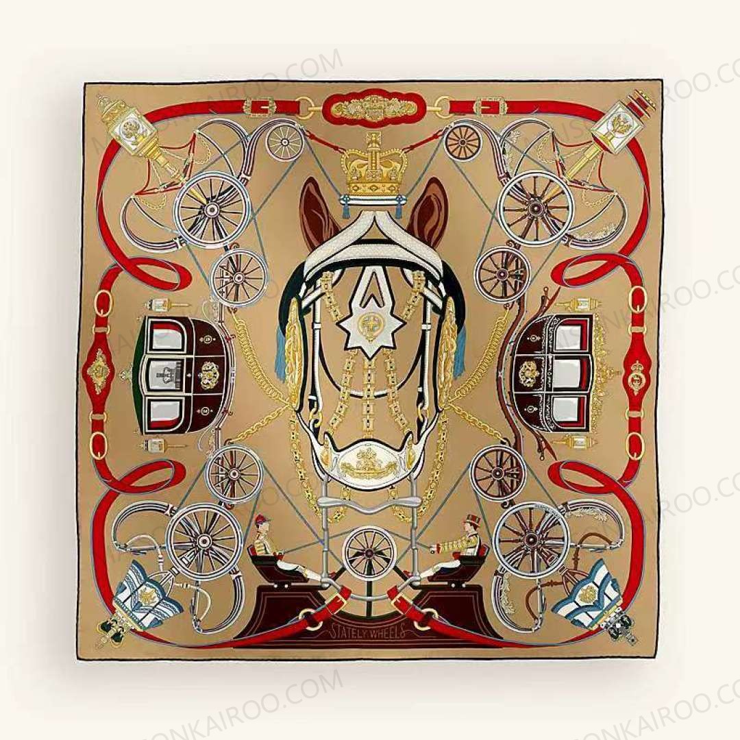 Hermes Stately Wheels 90 Silk Twill Scarf - KAIROO