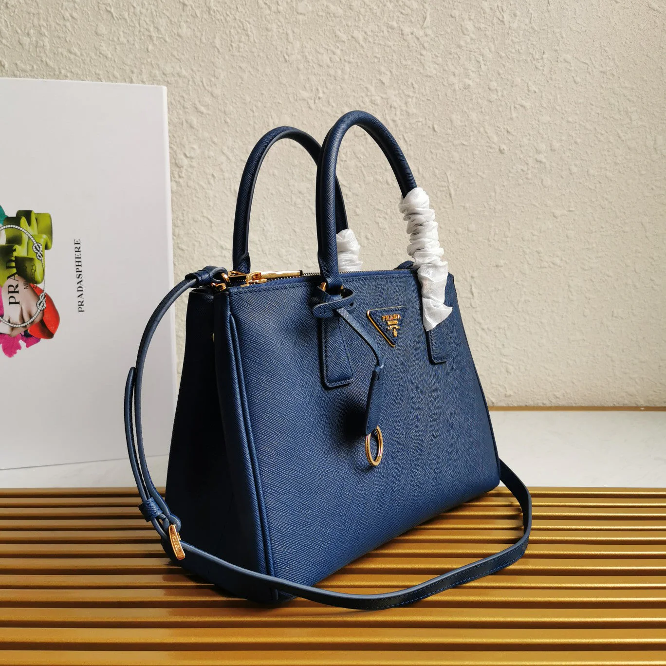 Prada MEDIUM GALLERIA 28 BLUE SAFFIANO LEATHER