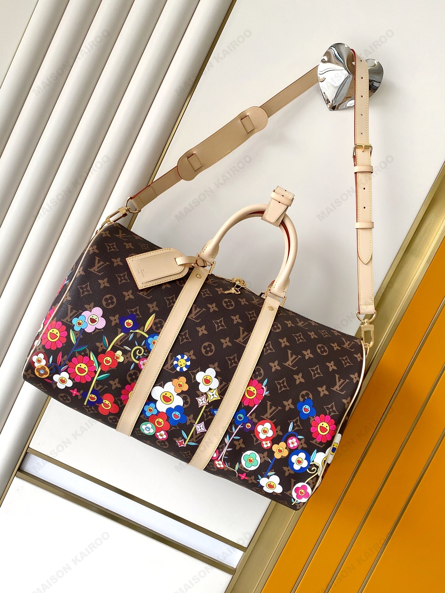 Louis Vuitton LV x TM Keepall Bandouliere 45 Multicolor Smiley Flower Monogram Canvas Travel Bag - KAIROO