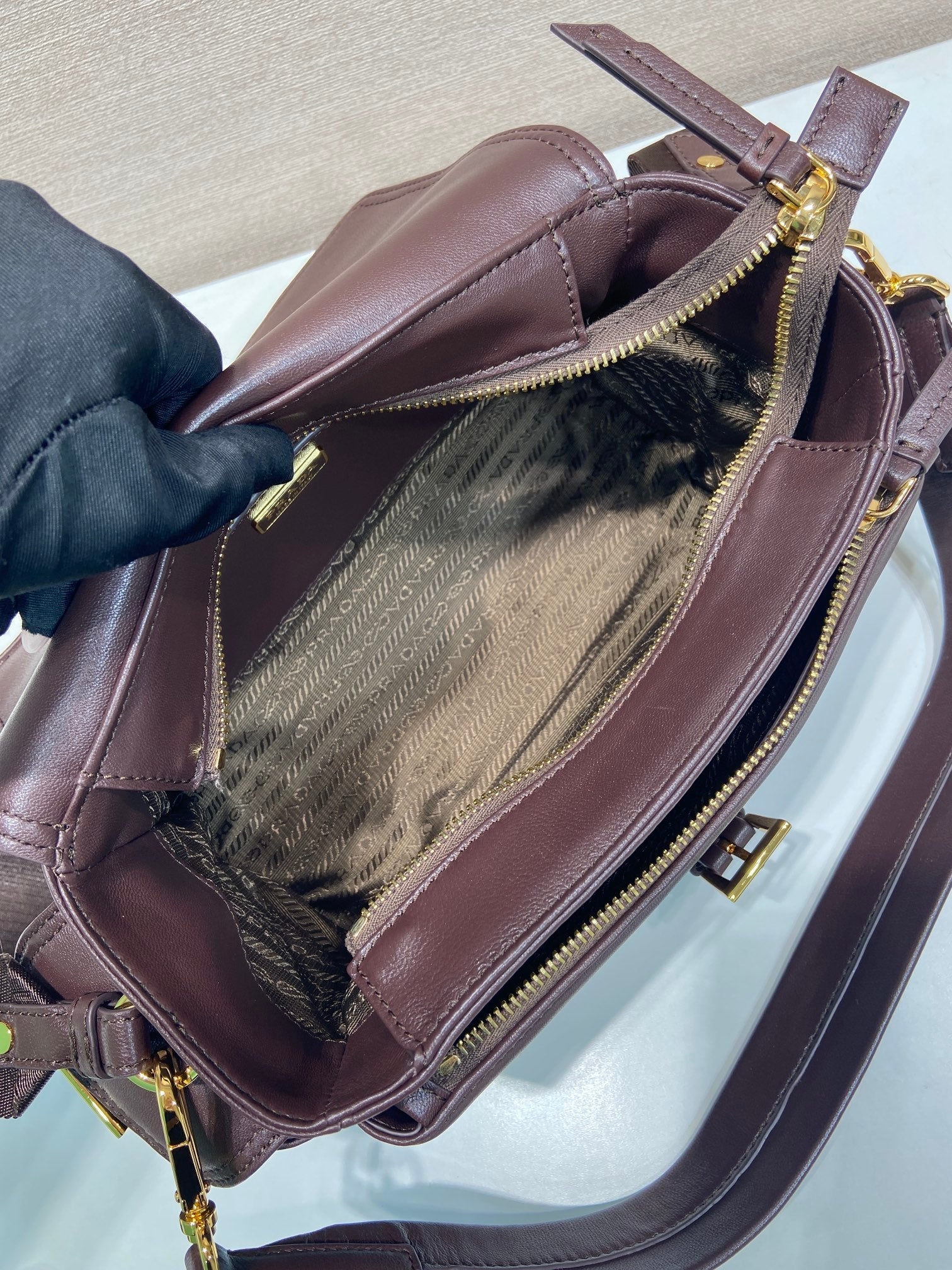 Prada PRA Shoulder Bag Dark Brown Sheepskin 341138