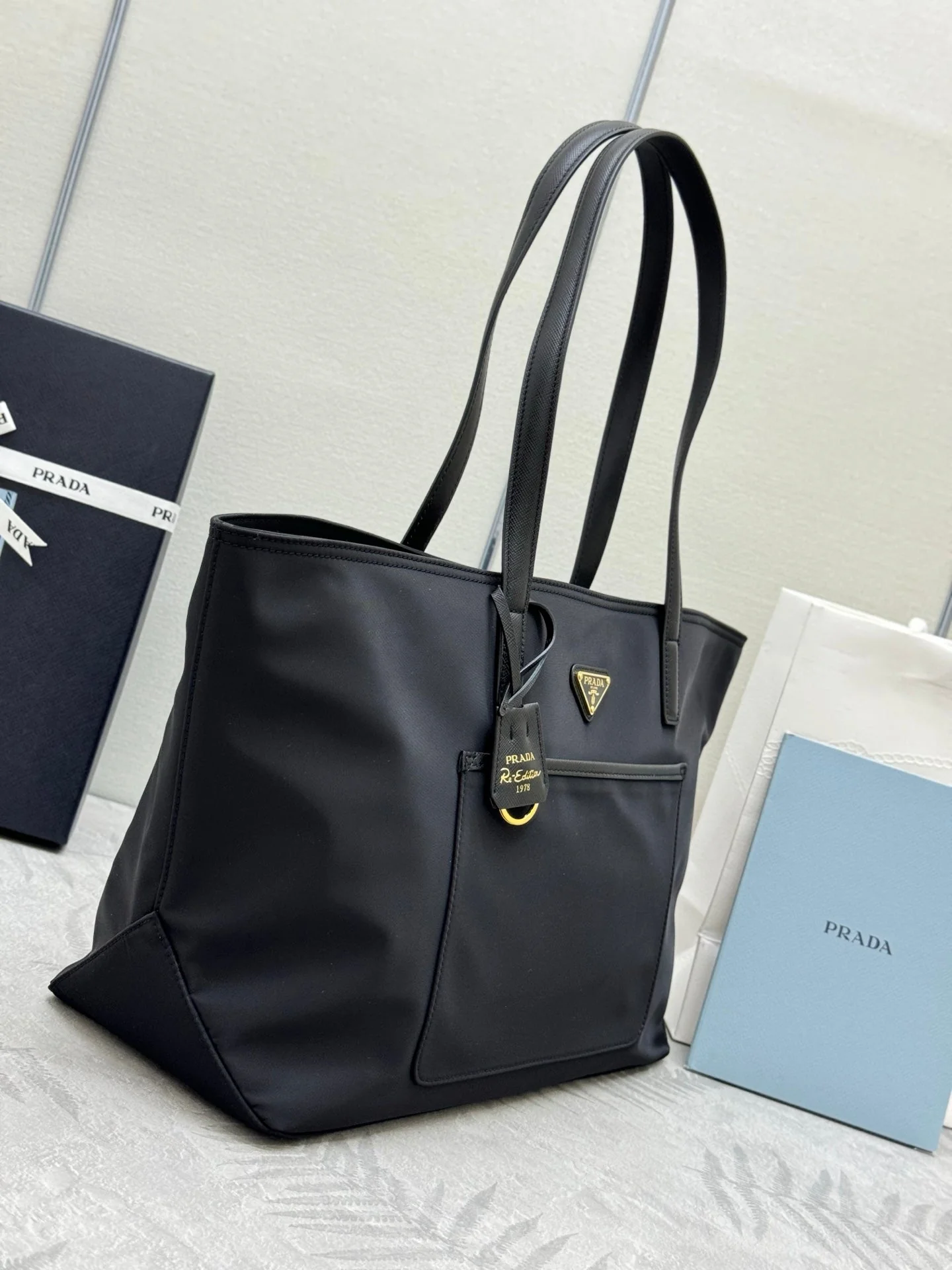 Prada Re-Edition 1978 Tote Bag 35cm Black Re-Nylon& Saffiano Leather