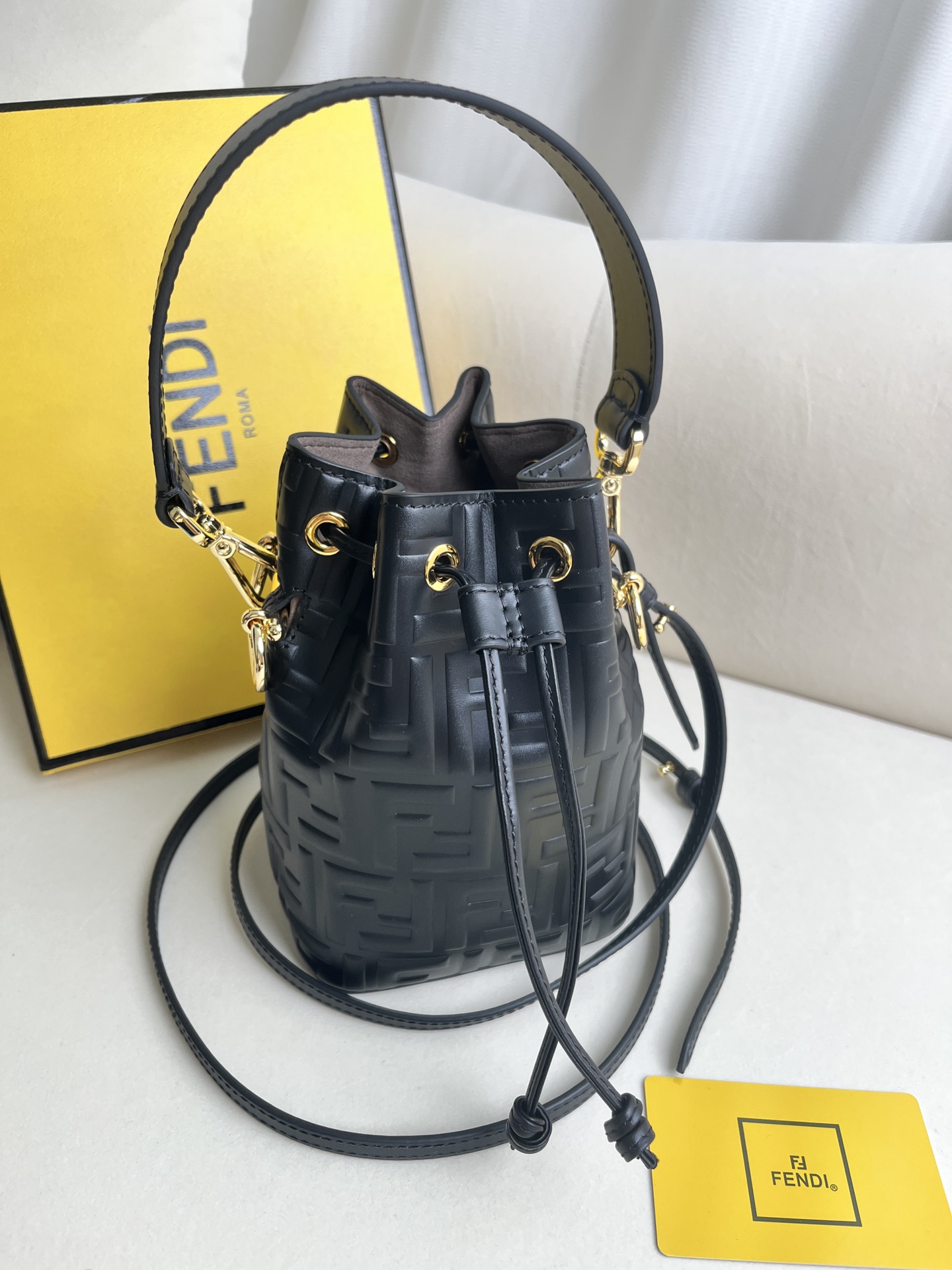 Fendi Mon Tresor Shoulder Bag in Black FF Embossed leather
