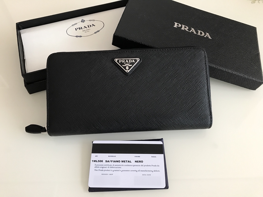 Prada Large Saffiano Leather Zippy Wallet-Black