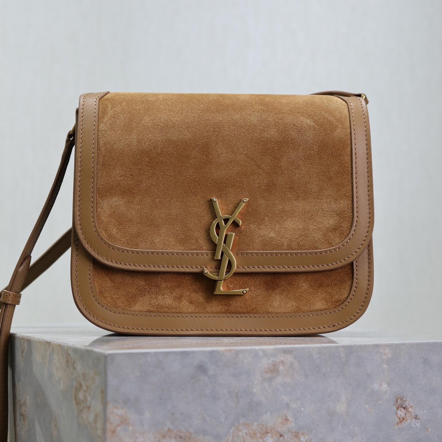 Saint Laurent YSL Brown Solferino Medium Suede Shoulder Bag (Mirror Quality)