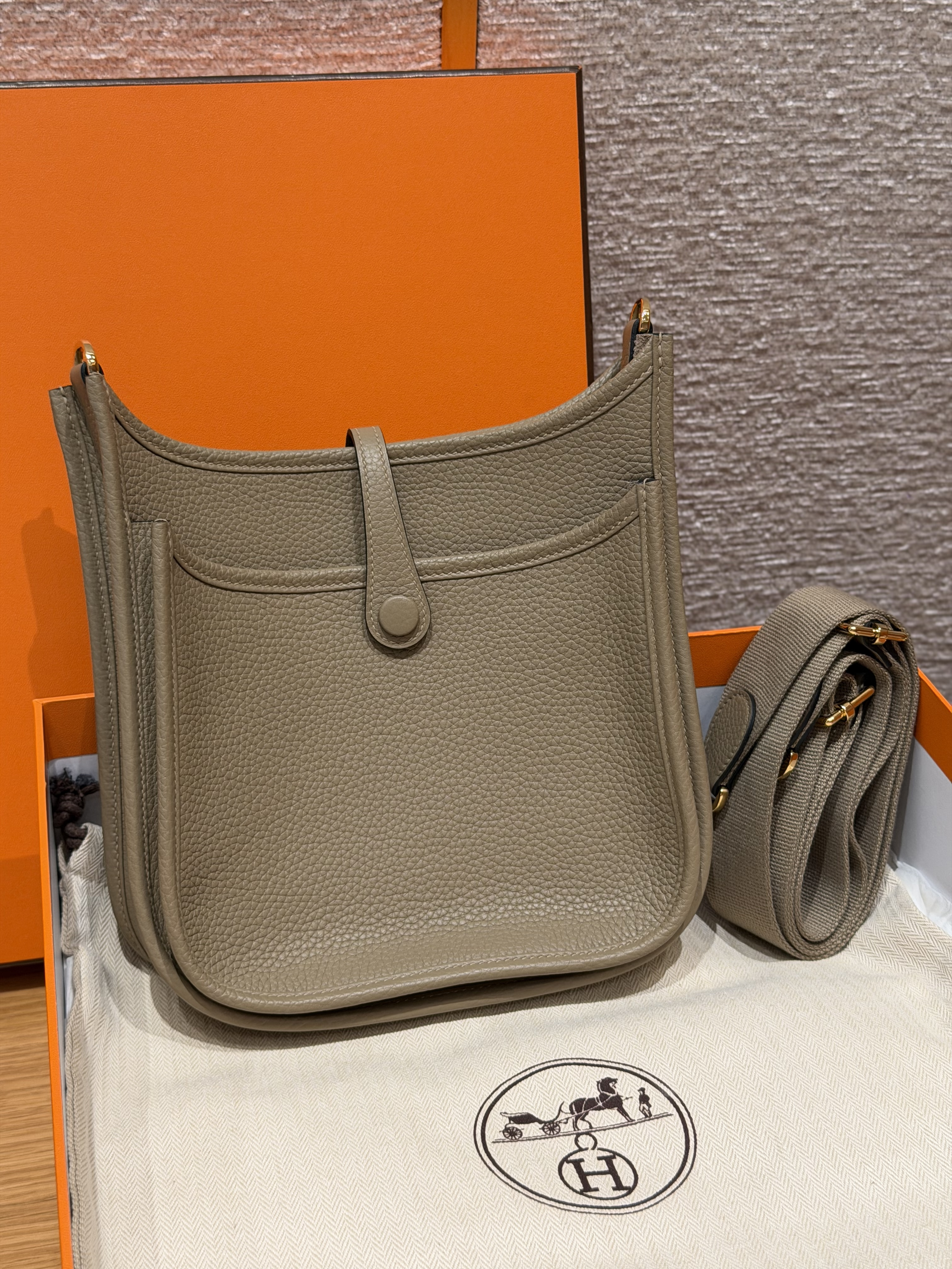 Hermes Beige Marfa Clemence Small Evelyne 23 III