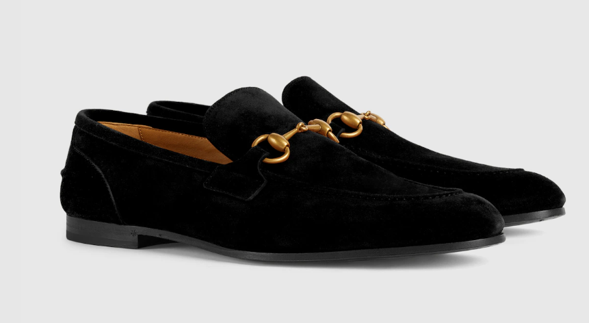 Men's Gucci Jordaan loafer with Web in Black suede