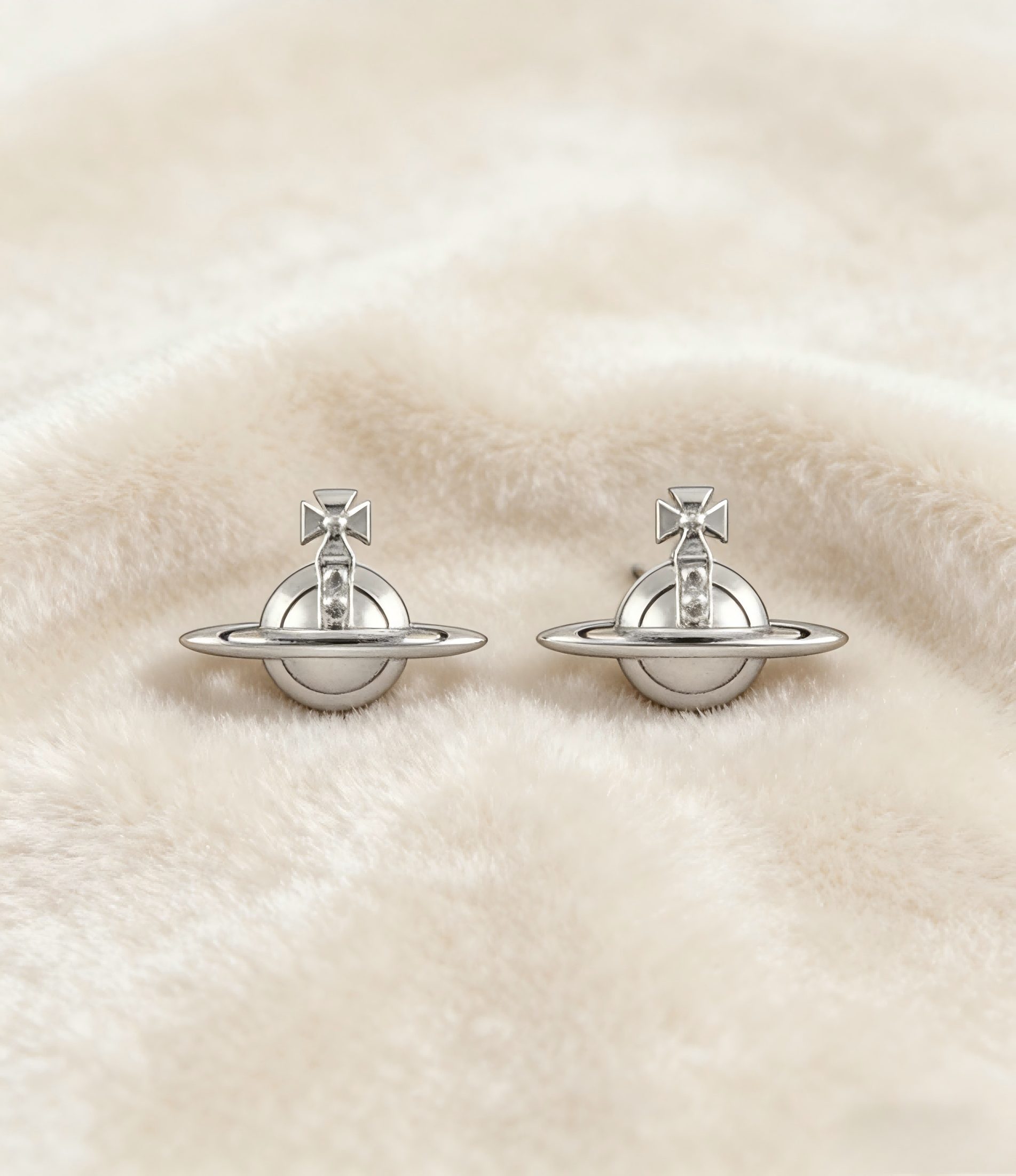 2026 New Vivienne Westwood Silver Tone Flat Orb Stud Earrings for Women, Trendy Y2K Aesthetic Minimalist Jewelry, Perfect for Daily & Office Wear