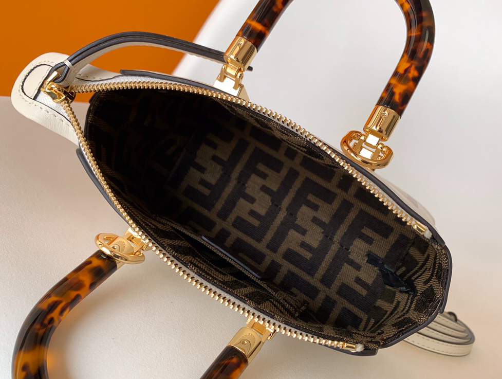 FENDI - By The Way Series Calfskin Boston Bag Shoulder Crossbody Handbag Mini Bag White