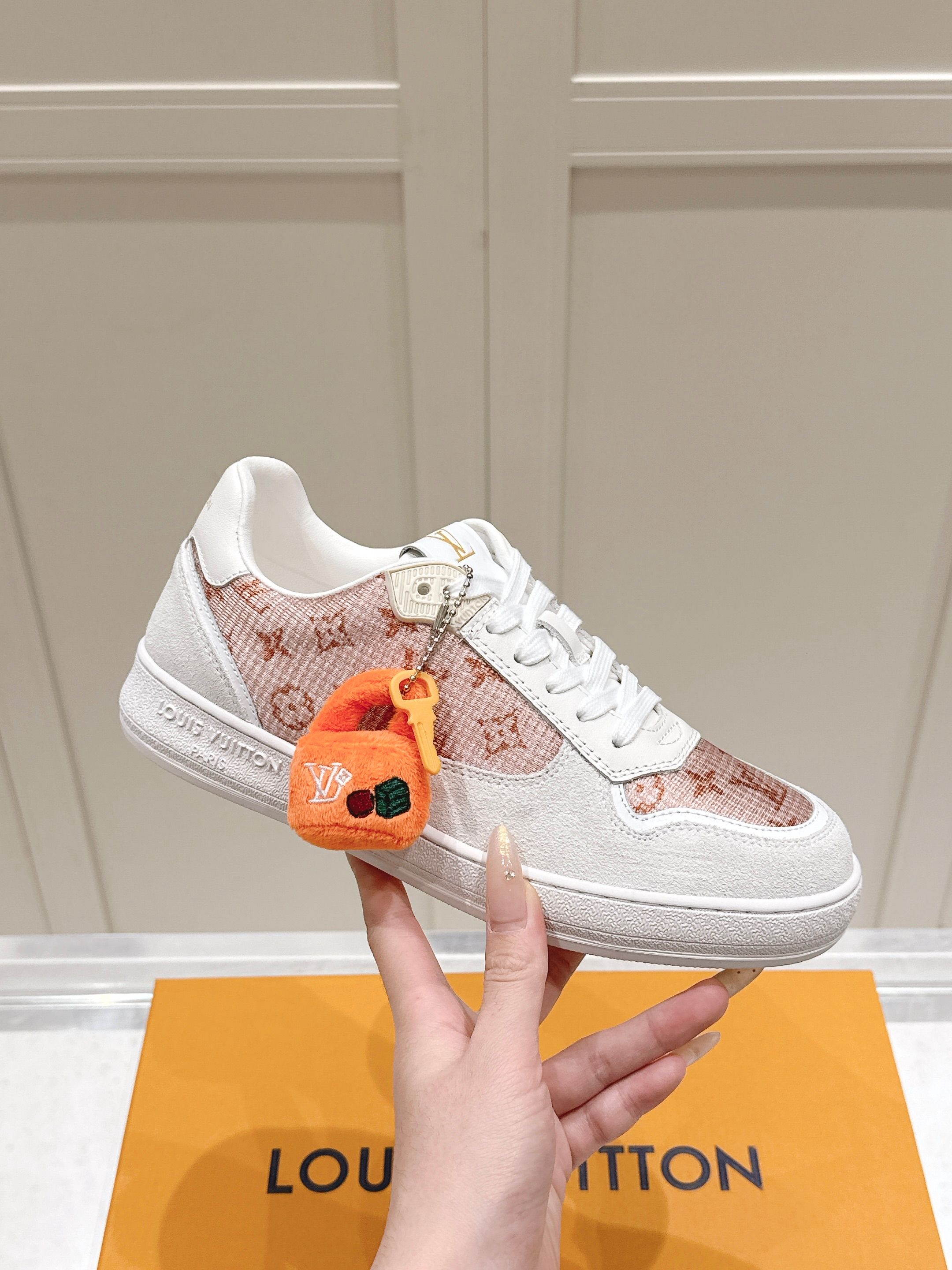 Louis Vuitton Rivoli Pink Monogram Mesh Canvas White Suede Trim Low Top Luxury Sneakers - KAIROO