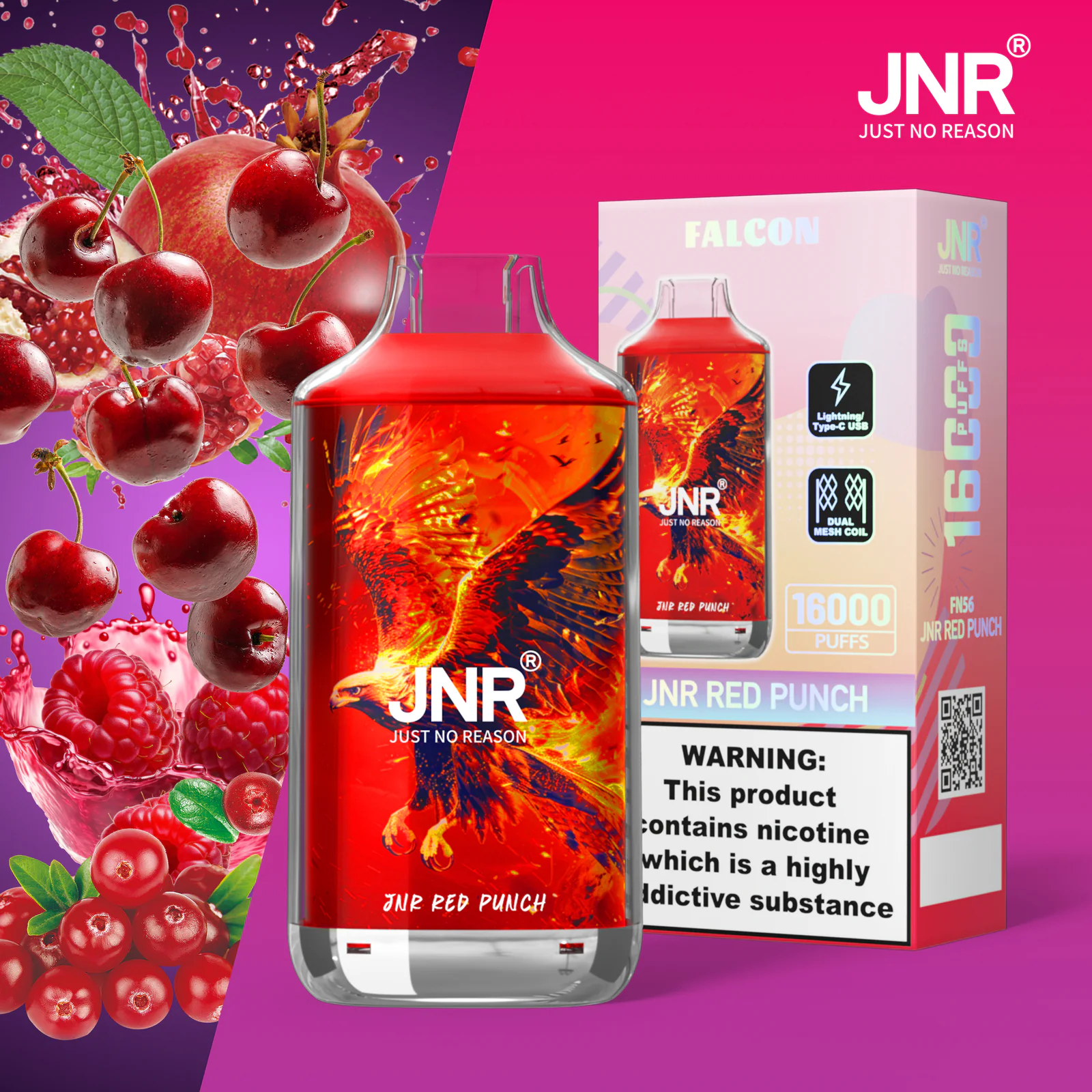 JNR Falcon 16K Rechargeable Disposable Vape – Red Punch