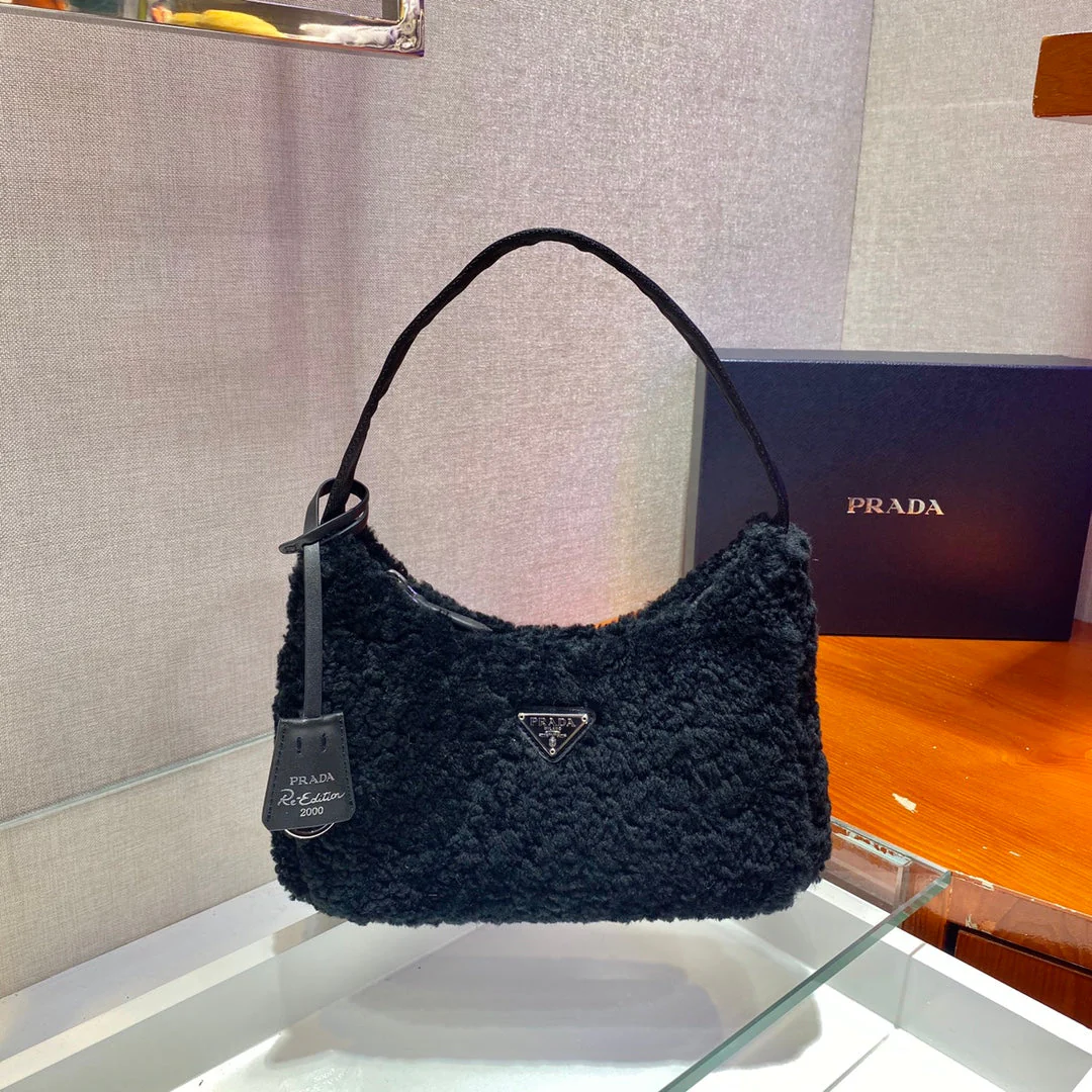 Prada HOBO BAG 23 IN BLACK SHEARLING