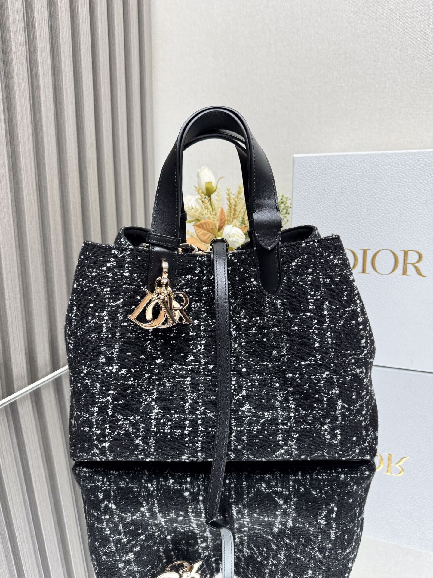 Dior Medium Toujours Bag in Black Tweed Canvas