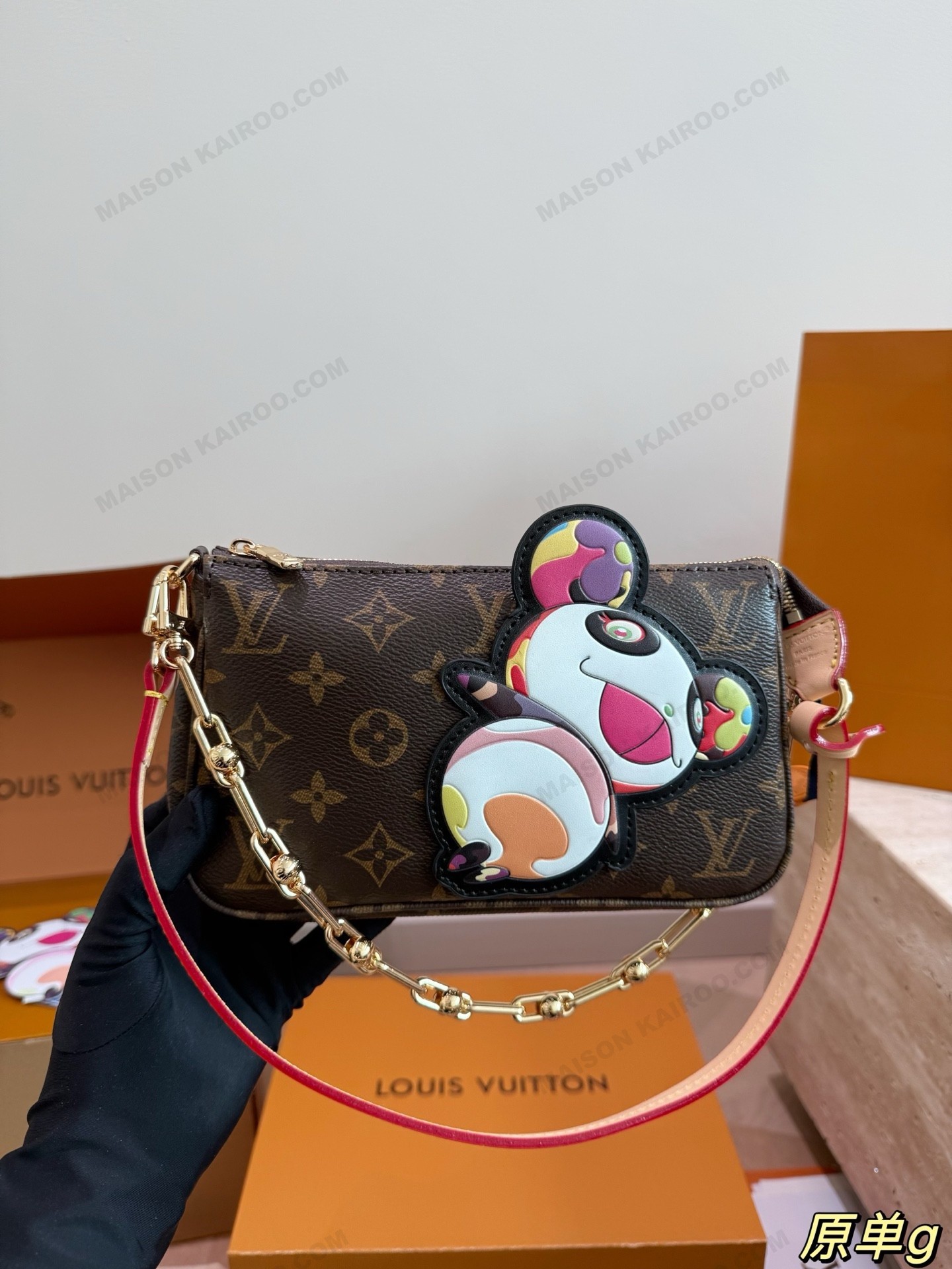 Louis Vuitton LV x TM Pochette Accessoires Multicolor Panda Patch Monogram Hobo Shoulder Bag - KAIROO